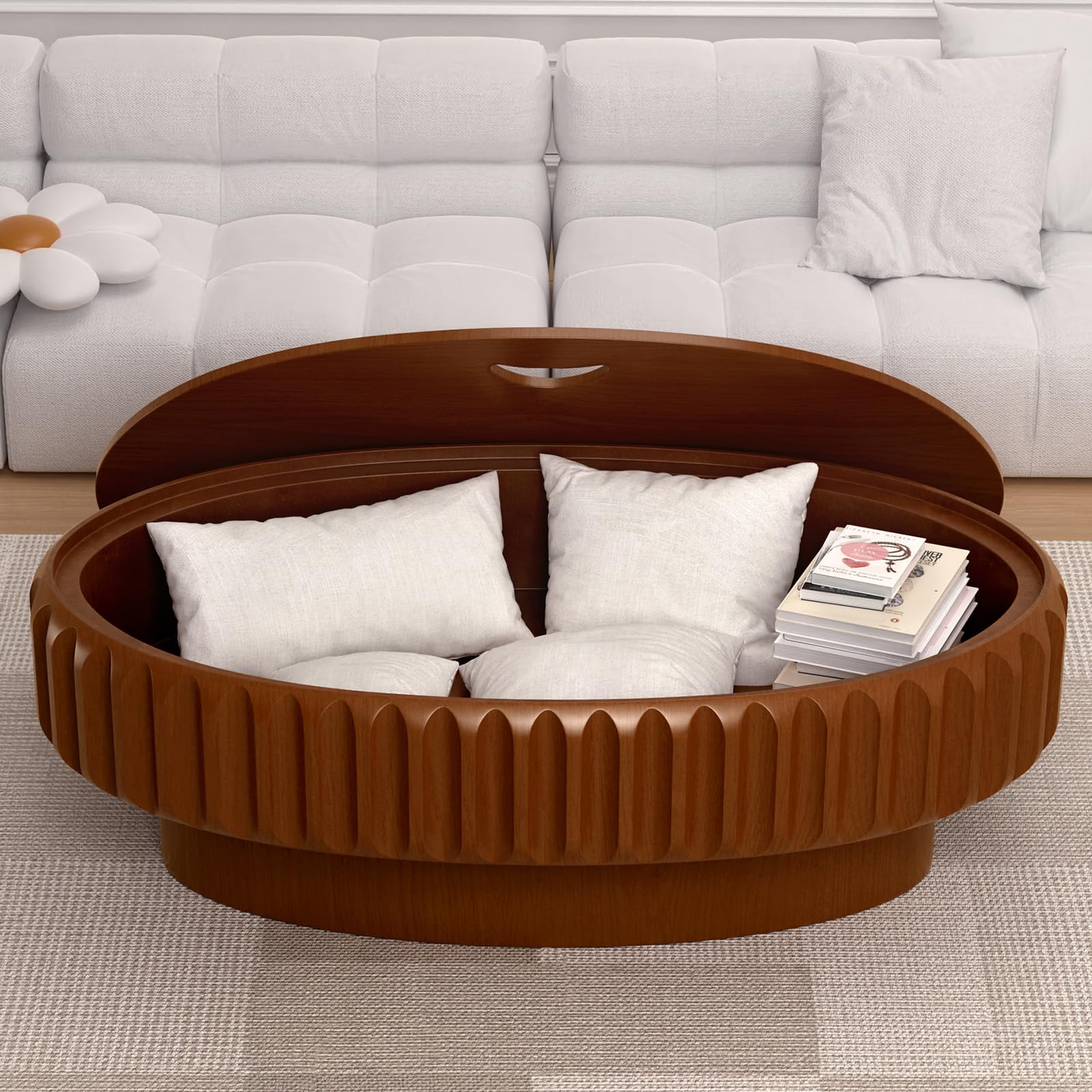 43,3 Zoll Ovaler Couchtisch mit Stauraum, D 110CM