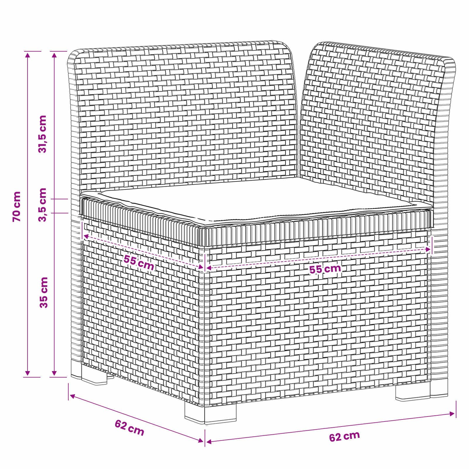 Divano da Giardino a 1 Posto con Cuscino in Polipropilene Aspetto Rattan, Seduta 55x55 cm, Resistente Intemperie e Raggi UV, Design Modulare per Terrazzo Balcone Veranda Relax