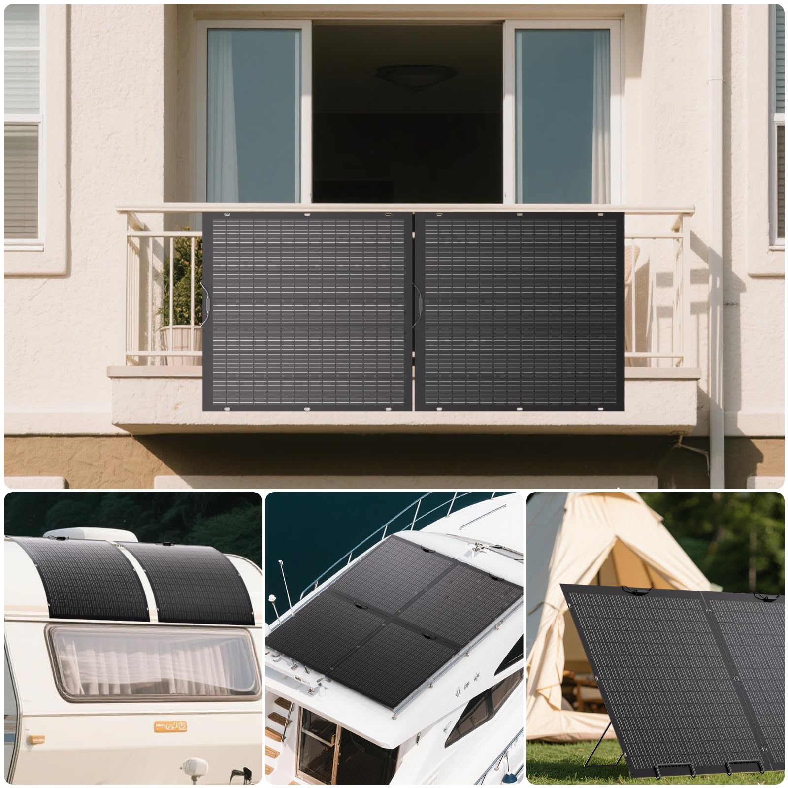 480W Flexibel Solarpanel, 2 x 240W Flexibles Solarmodule, IP67, 23,5% Umwandlung Photovoltaik Panel Balkonkraftwerk Solarzelle Ideal für Wohnmobil Boot Balkon Camper Gartenhaus Dach