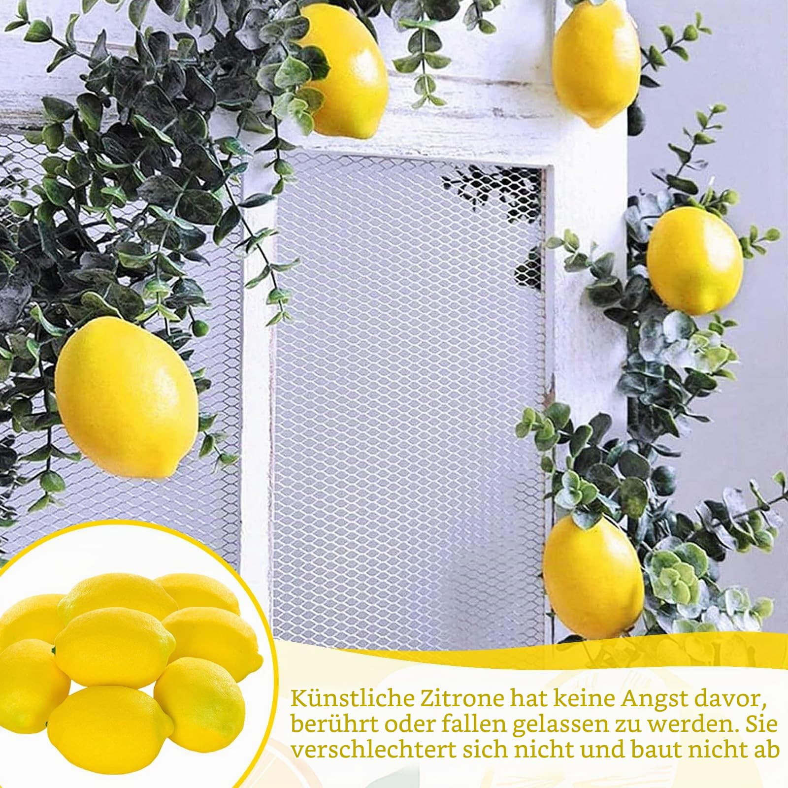 Zitronen Deko Party Künstliches Obst Frisch Künstliche Früchte Gelbe Zitrone 8 Stück Gefälschte Zitronendeko Artificial Lemon Fake Fruit Realistische Zitronen Dekoration für Küche Tischdekoration
