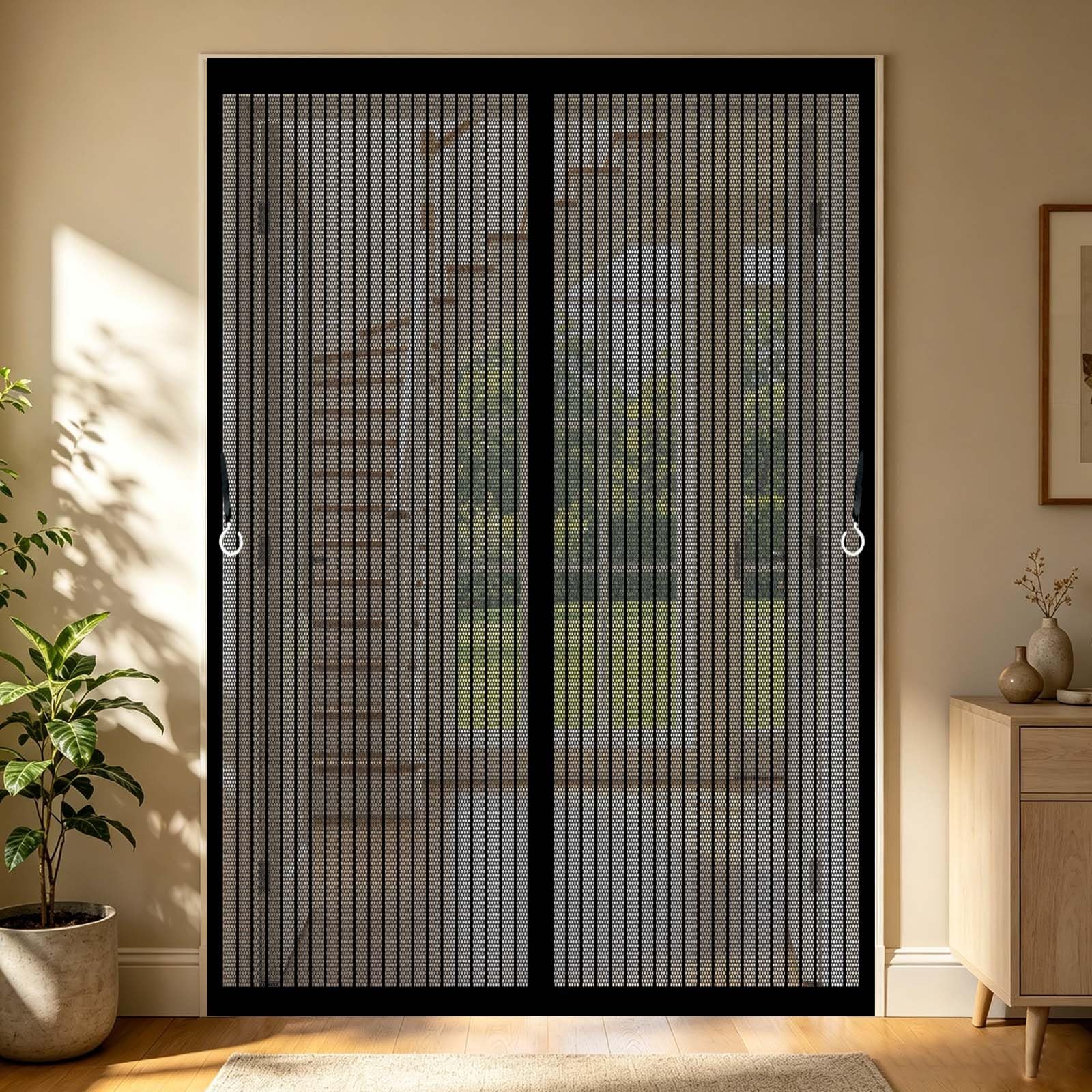 Fly Screens for Doors 90 x 212 cm Full Frame Magic Tape, Magnet Silent Closure, No Punching Door Fly Screen Curtain Outside Patio Curtain Insect Mesh for Bedroom, Sliding, Black