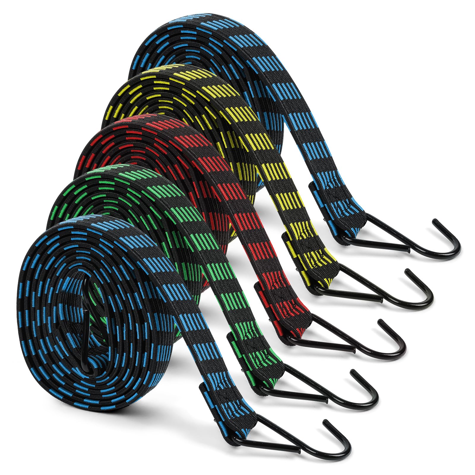 vsshe 5 Pezzi Corde Elastiche con Gancio 2M Piatte Elastici Cinghie 25mm-2M- 5PC