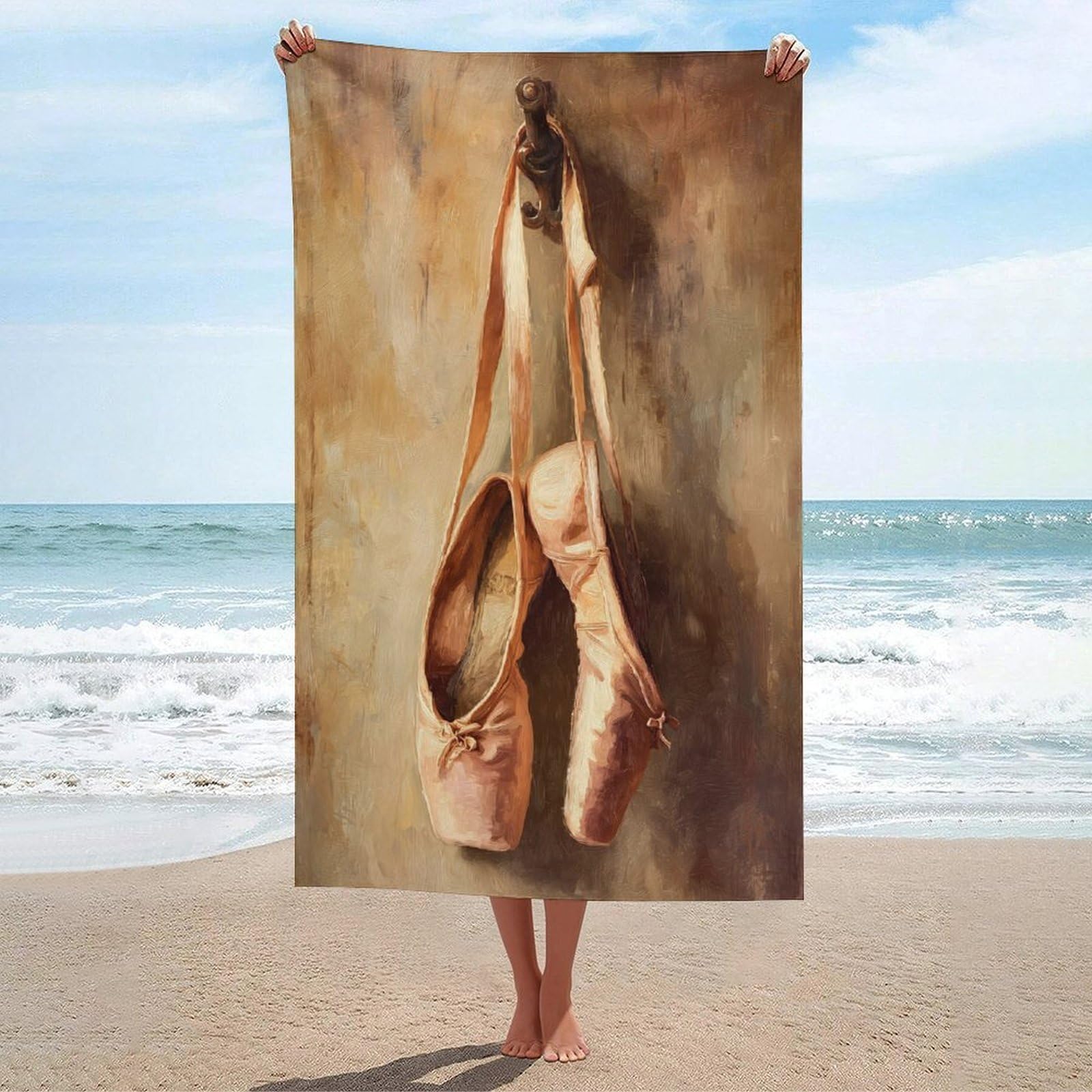 LSRCPD Ballet Shoes Hanging on A Hook Beach Towel Sand Free Microfiber Large Shower Towels Multipurpose Absorbent for Bathroom Pool 130x80 CM