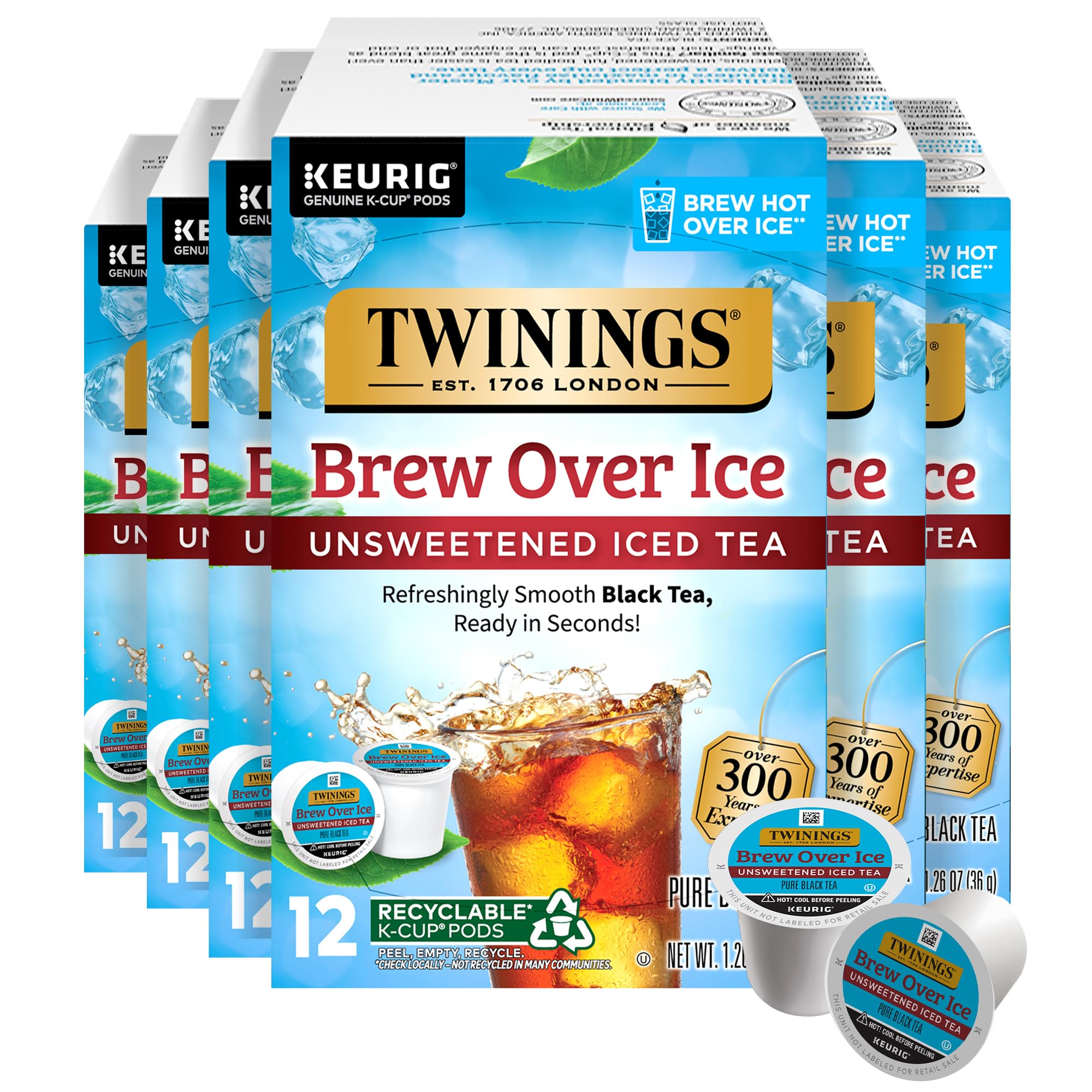 Twinings Brew Over Ice unsweetened Black Iced Tea K-Cup Pods for Keurig, Caffeinated, 12 Count (Pack of 6)
