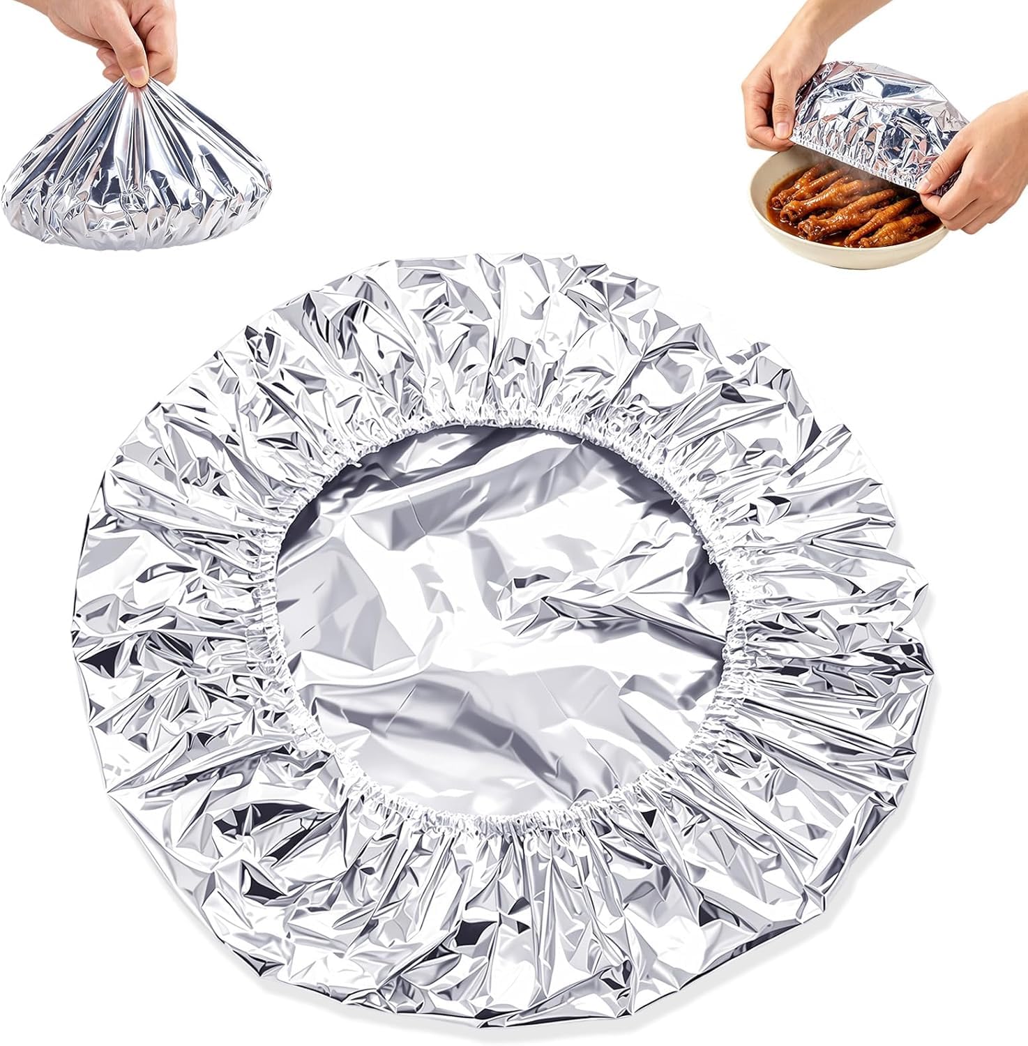 Aluminum Foil Elastic Food Cover, 2026 New Reusable Fresh Keeping Food Cover for Kitchen, Parties & Picnics, Heat Retaining Food Storage Covers for Bowls, Plates, Pots & Containers (10PCS)