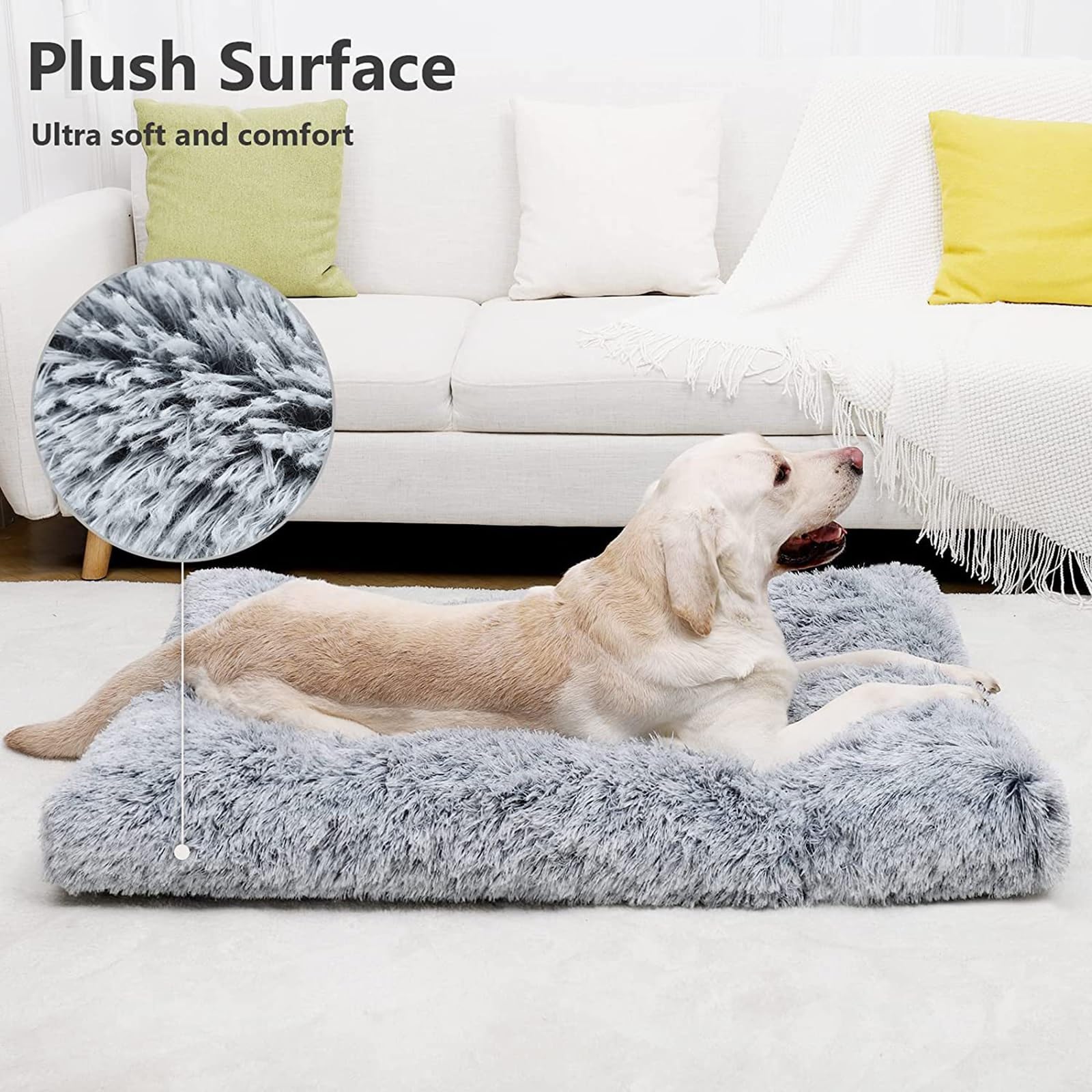 PUIOKA Letto per cani, Letto per cani medio-grande, Letto per cani piccolo, Letto tranquillo, Tappetino per cani a pelo lungo morbido e confortevole, Letto a gabbia per cani lavabile