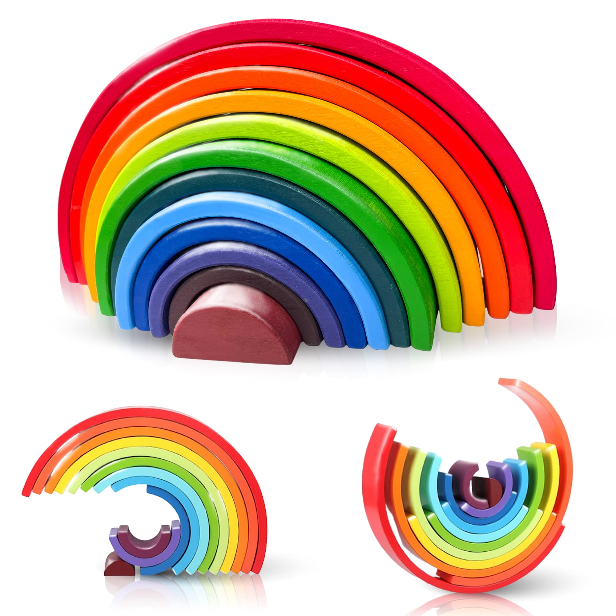 Andy&Sebby Wooden Rainbow Stacking Toy 12 Pcs, Large Educational Stacking and Nesting Puzzle Toy for Kids Ideal for Schools, Birthdays and Christmas with Beautiful Matt Finished Blocks in 12 Colors.
