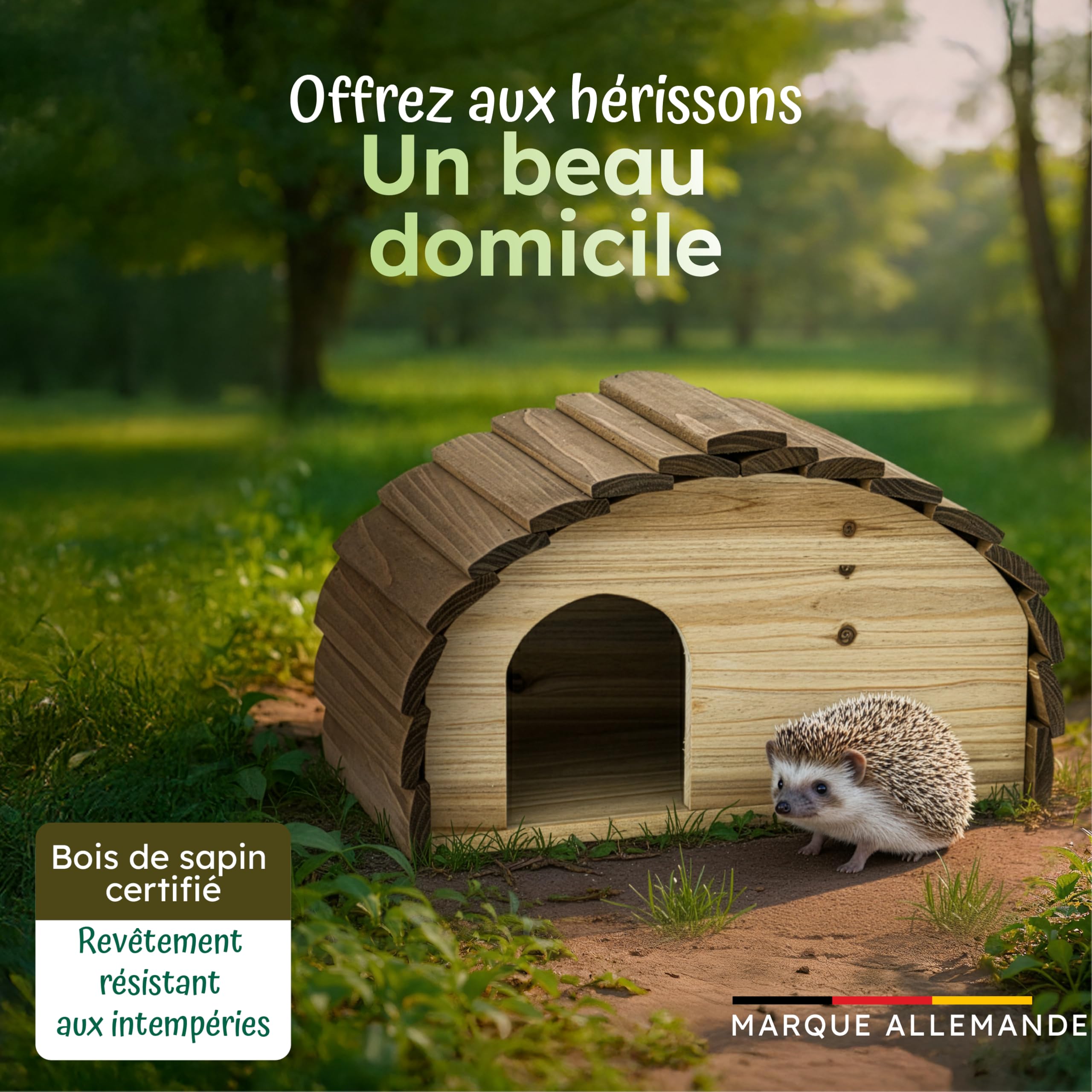 Moorland Abris pour Hérissons en Bois FSC 35×21 cm – Cabane pour Herisson Extérieur avec Toit à Lattes de Bois – Maison Herisson Extérieur Prêt à l’Emploi, Étanche & Compact – Modèle IH3