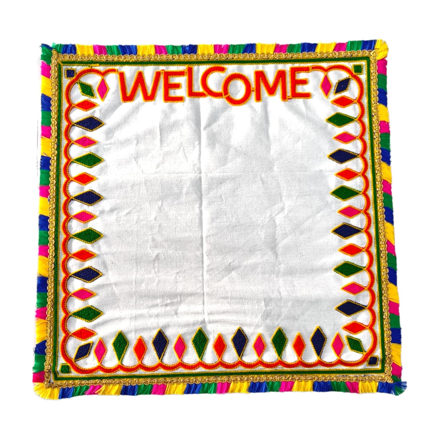 Bride’s and Baby Welcome Wedding Handwork Cotton Square Kutchi Work Embroidered Kanku Pagla Rumal, (1ps Square)