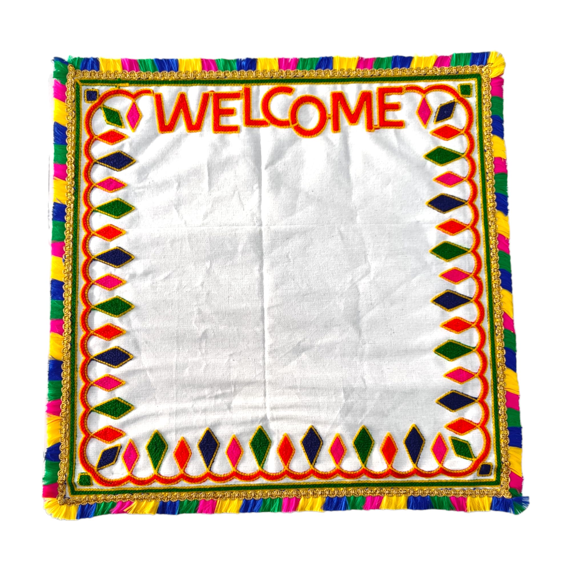 DK trades® Bride's and Baby Welcome Wedding Handwork Cotton Square Kutchi Work Embroidered Kanku Pagla Rumal, (1ps Square)