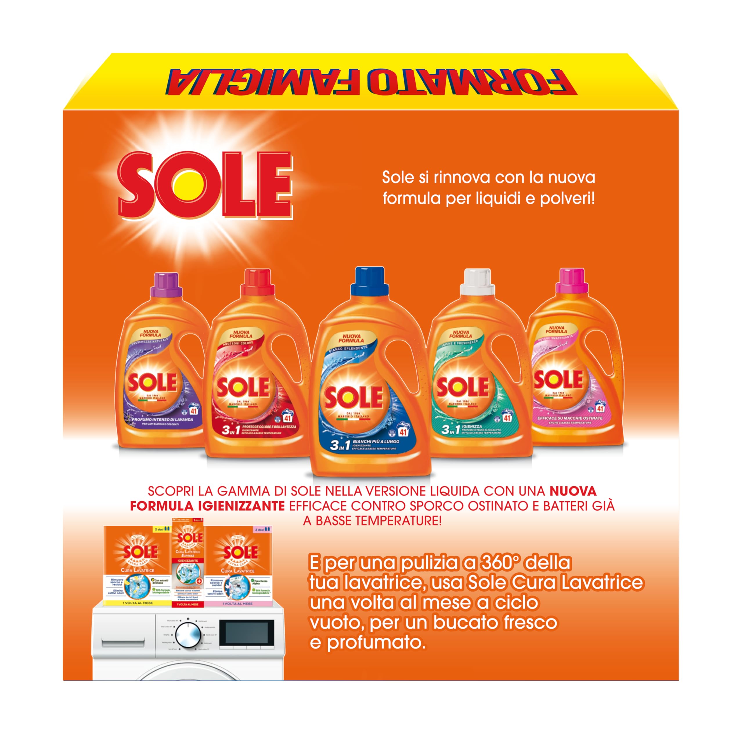 SOLE Bianco Splendente 52 Mis, Confezione da 4x2,6 kg, Detersivo in polvere con bicarbonato per bucato a mano e in lavatrice