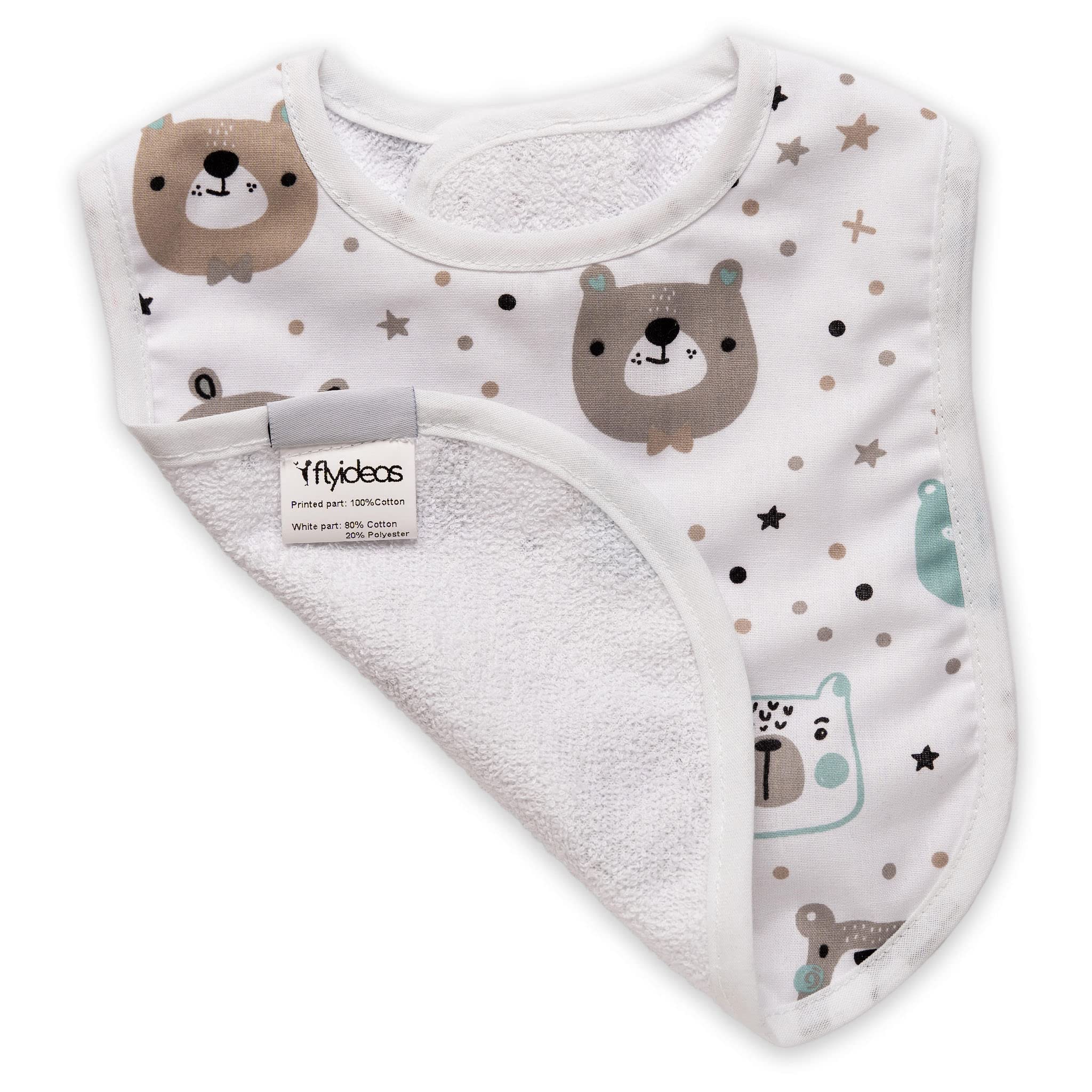 FlyIdeas Set Bavaglini Neonato Impermeabili 5 Pezzi - Bavette Pappa Svezzamento in Cotone Doppio Strato Idrorepellente, Idea Regalo per Neonati e Allattamento
