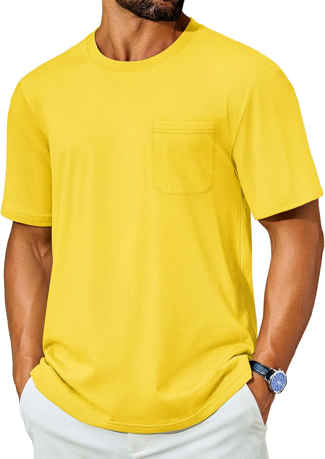 Cotrasen Mens T-Shirts Cotton Short Sleeve Pocket Tee Shirt Casual Crew Neck Moisture Wicking Soft Basic T Shirts