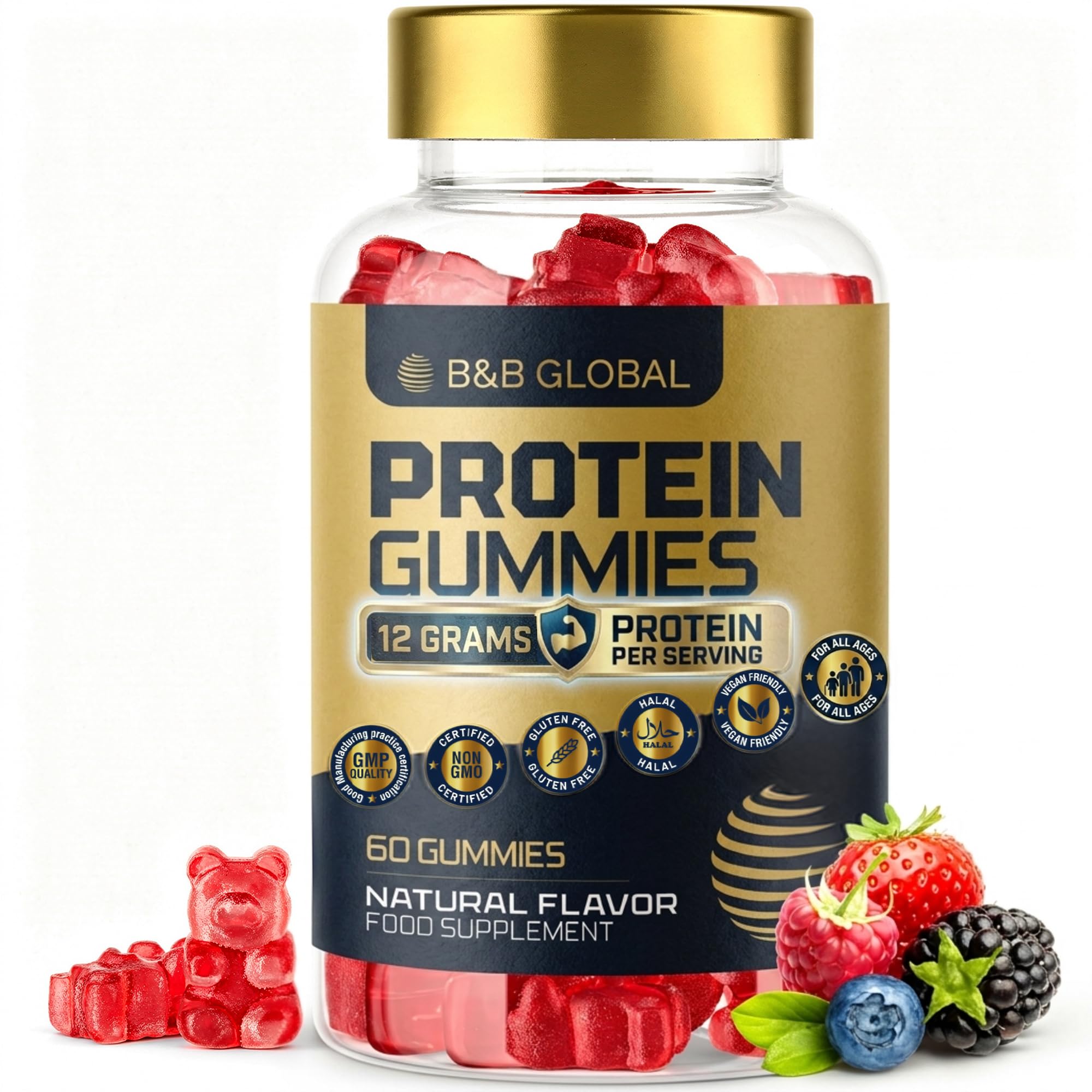 Protein Gummies, Mixed Berries, 60 Gummies, 12g per Serving