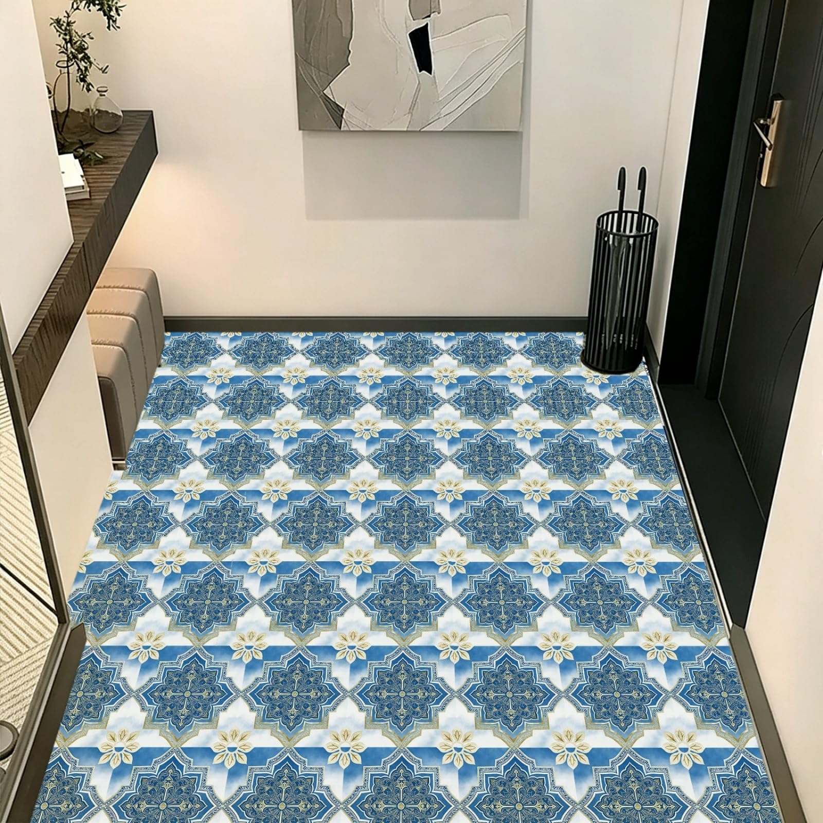 LMYSXAOZ Stick on Tiles 10x10cm Blue Mandala Peel and Wall Stickers Waterproof Oil Proof PVC Decorative for Bathroom Washroom Bedroom,Floor