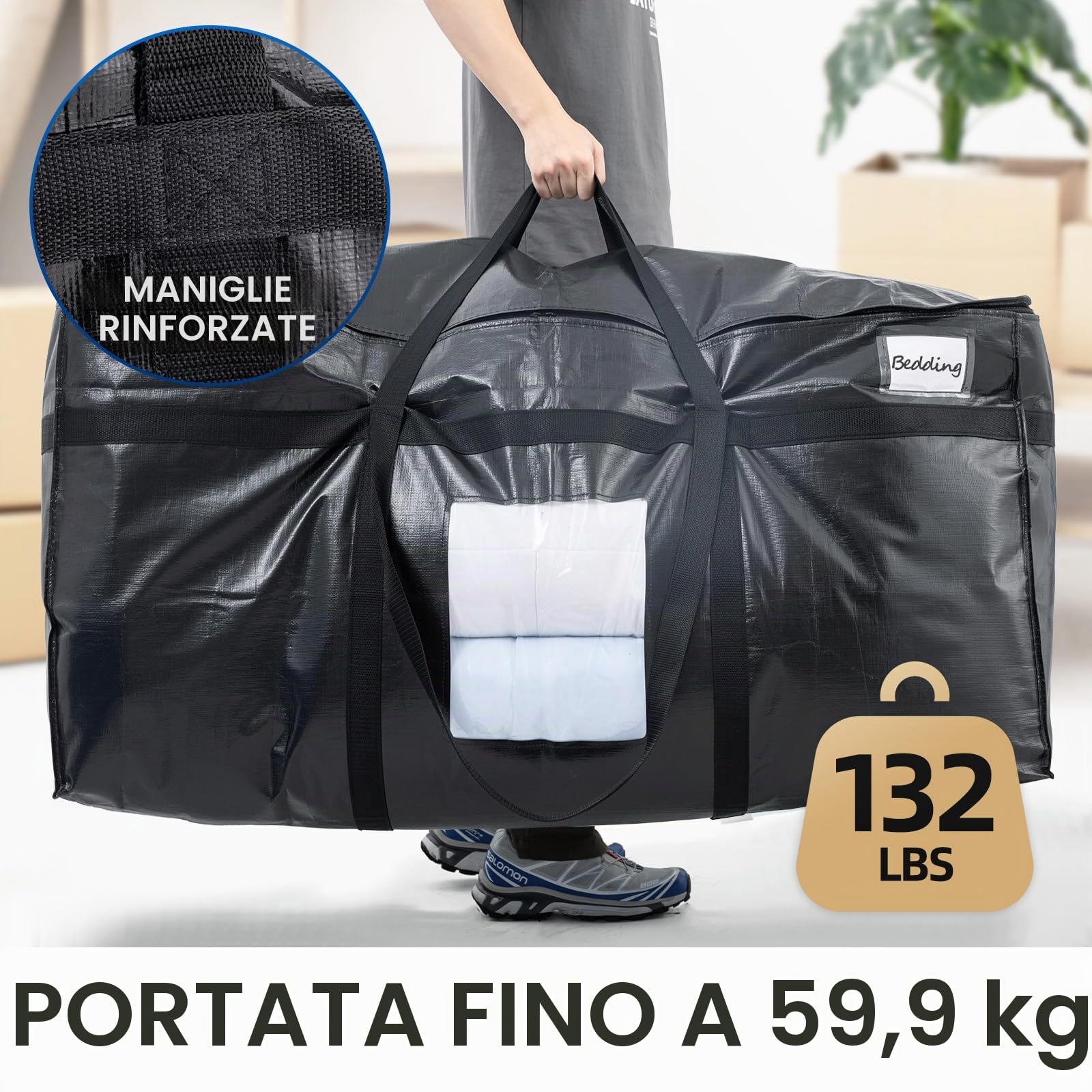 TAILI Borsa Jumbo Extra Large per Traslochi, Confezione da 2, Nero | Con cerniera resistente, per vestiti, biancheria da letto, piumoni e trapunte, grande capacità