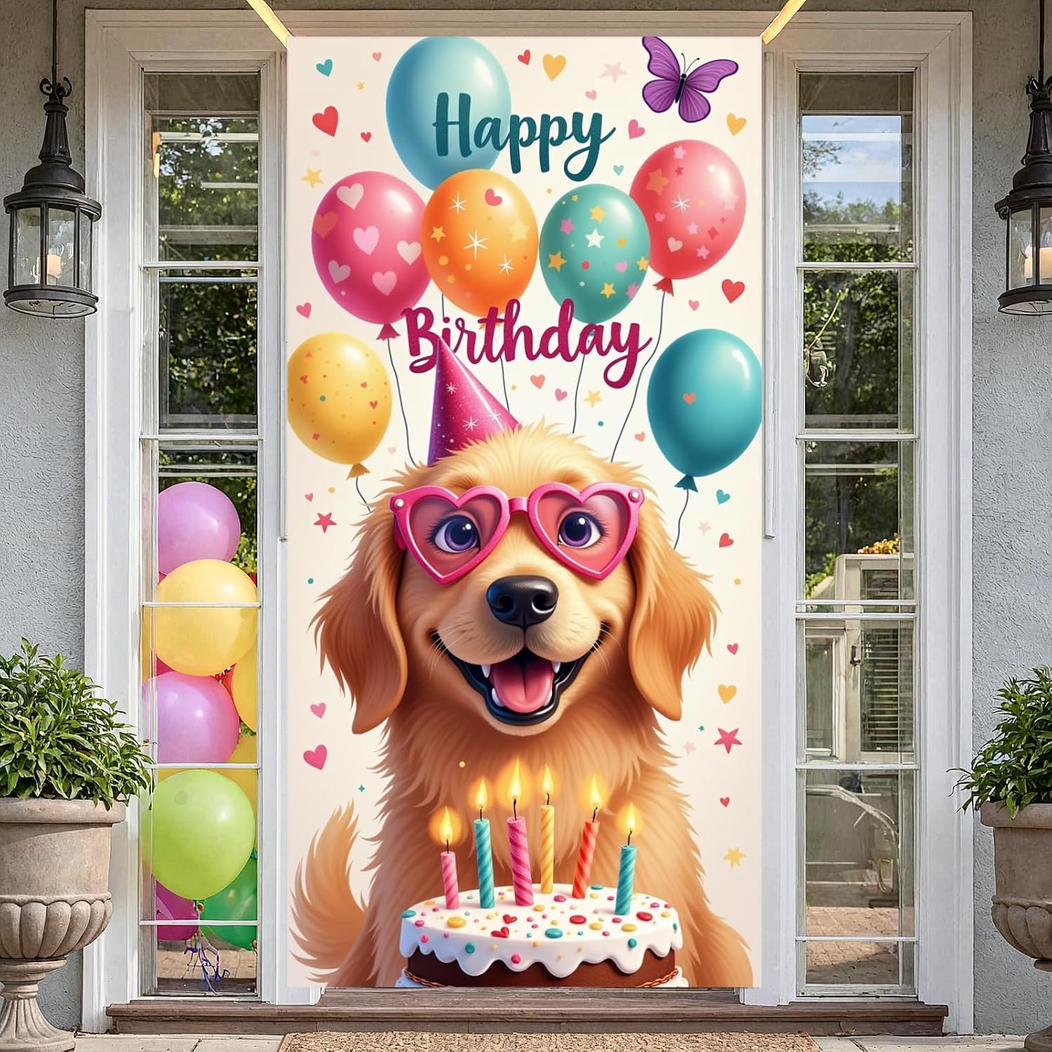 Dog Happy Birthday Door Cover Banner Decorations Colorful Birthday Party Backdrop Cover Hanging Porch Sign for Women Kids Girls Boys Men Birthday Baby Shower Newborn Party Decor Supplies image 4
