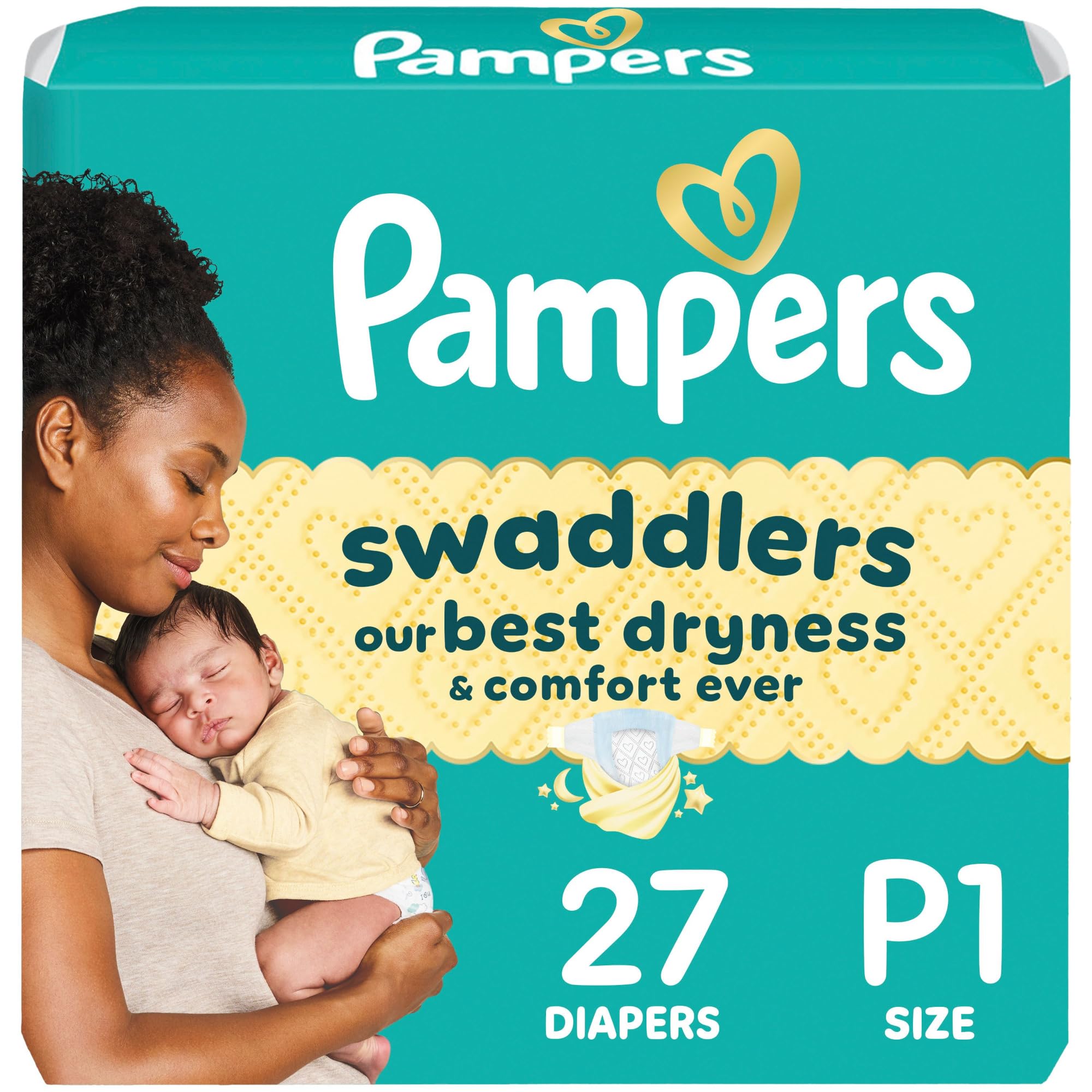 PampersBaby Diapers - Swaddlers - Size P1, 27 Count, Ultra Absorbent Disposable Preemie Diaper