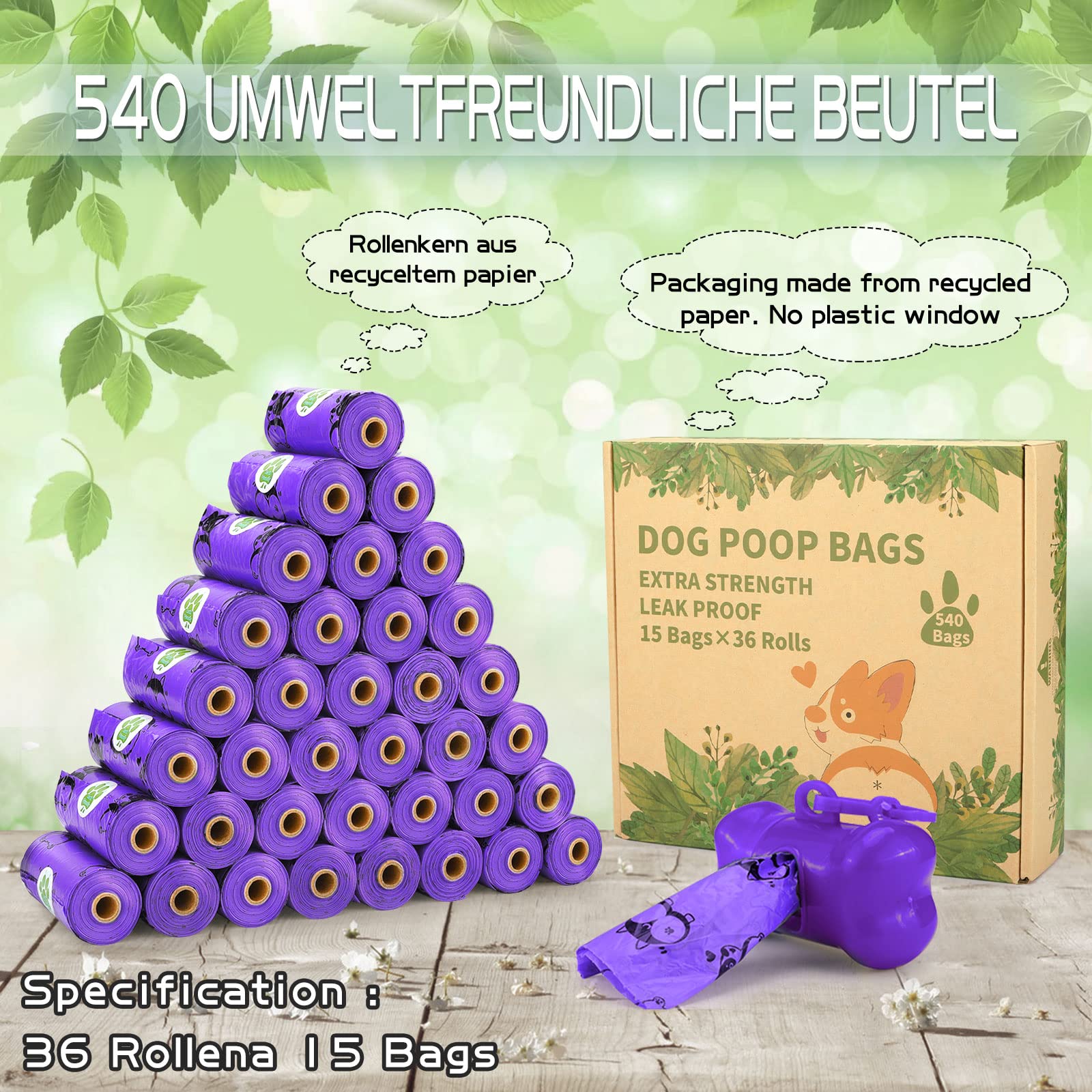 Sacchetti Per Escrementi Cane - 540 Bustine Spesse E Impermeabili Con Dispenser E Portarotoli - Foto 4