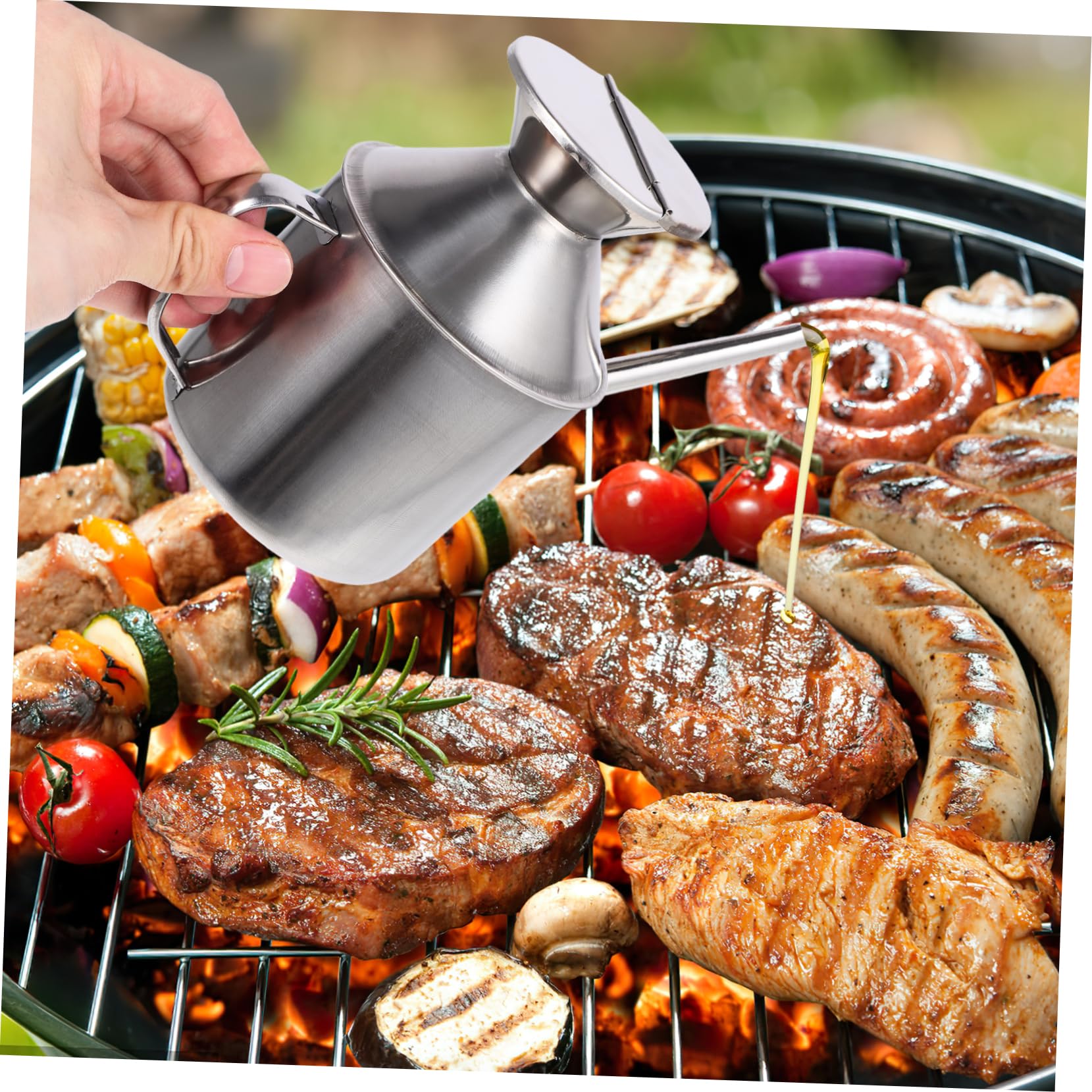 Amosfun 4 Pz barattolo d'olio pentola per friggere con padella scrematrice kep dosatore olio friggitrice bottiglie di aceto flacone dosatore di olio d'oliva Acciaio inossidabile