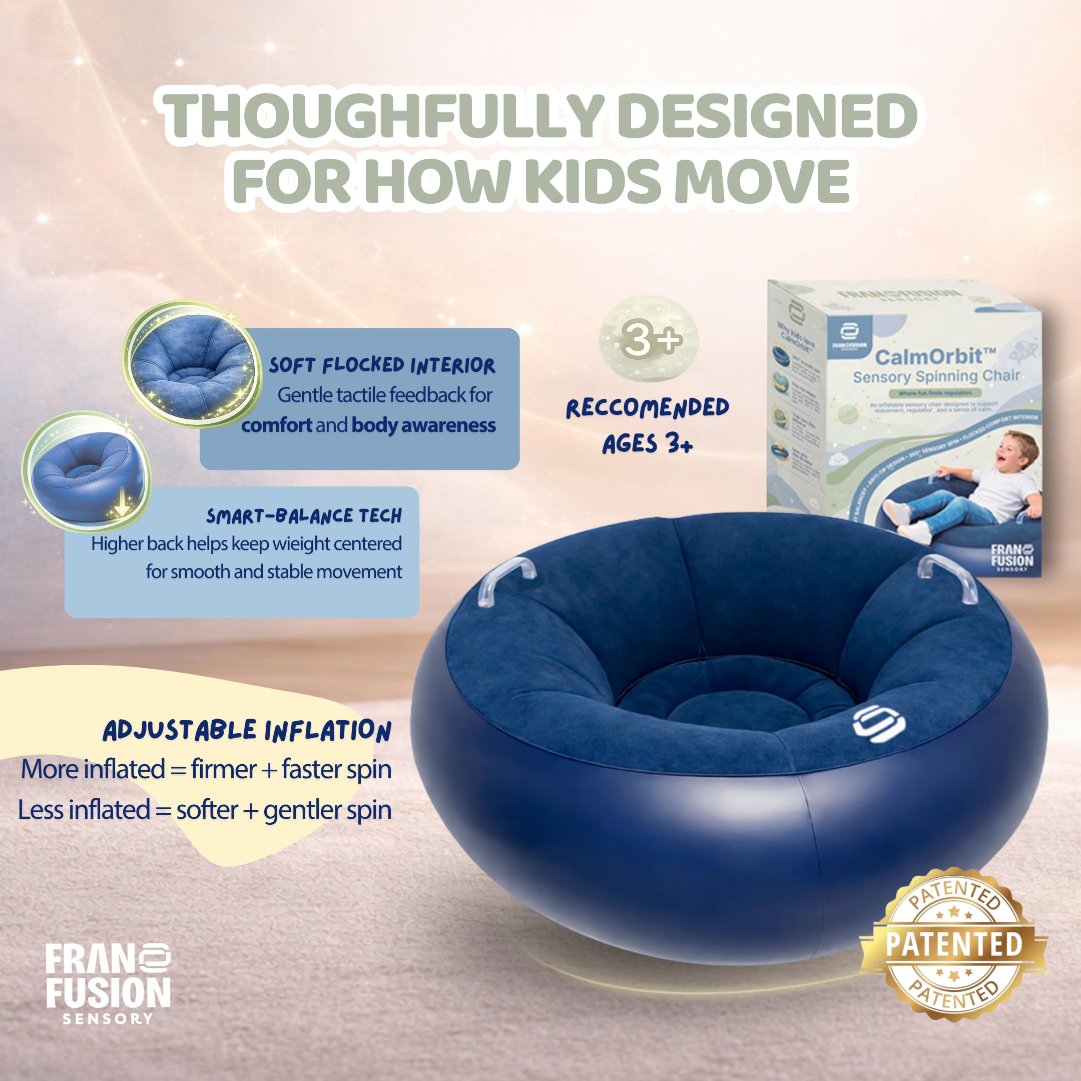 CalmOrbit Inflatable Sensory Spinning Chair for Kids, Sensory Toys for Kids with Autism & ADHD, Giftable 360 Spin Rocking Chair, Kids Sensory Chair, Autism Sensory Products for body coordination, Blue — view 9