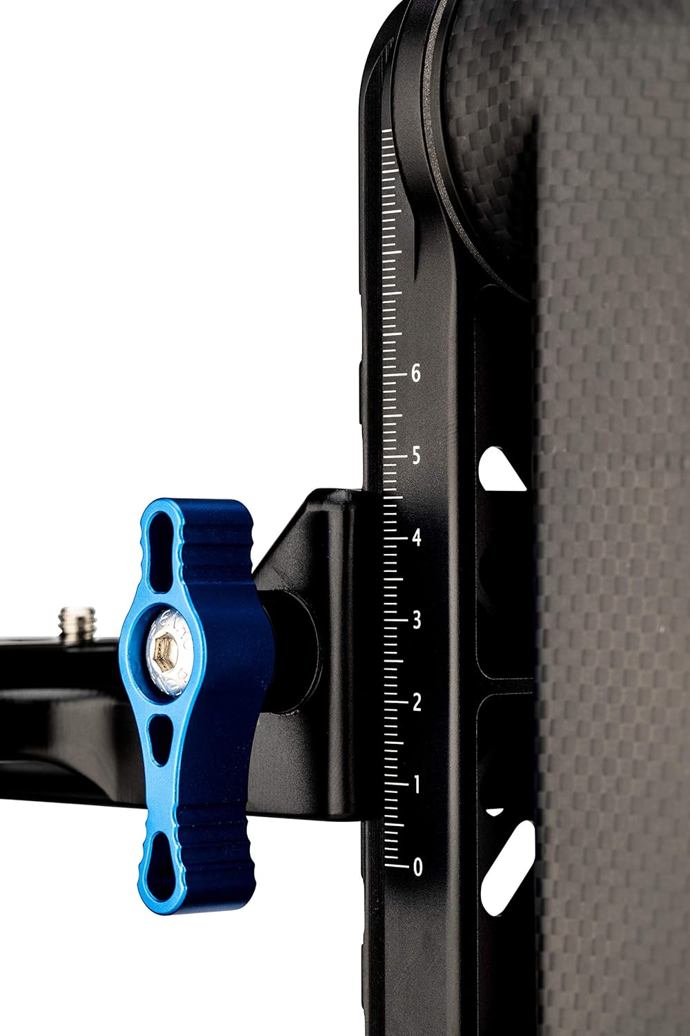 An adjustable carbon fiber camera rig component.