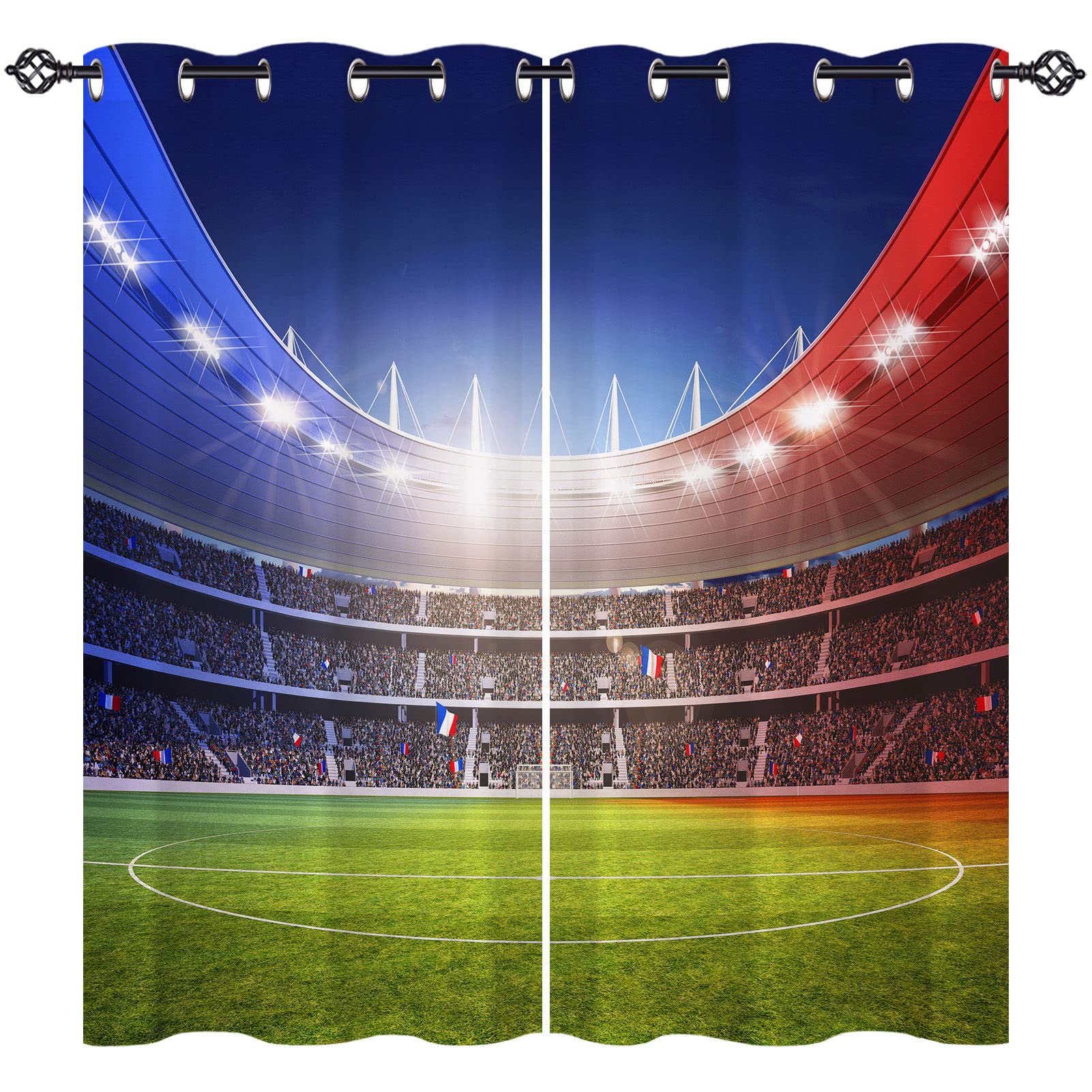 ANHOPE Football Field Curtains Eyelet 80% Blackout Room Darkening Curtains with Sports Soccer Stadium Print Pattern Light Blocking Window Drapes for Boys Bedroom Living Room 46 x 54 Inch Drop 2 Panels