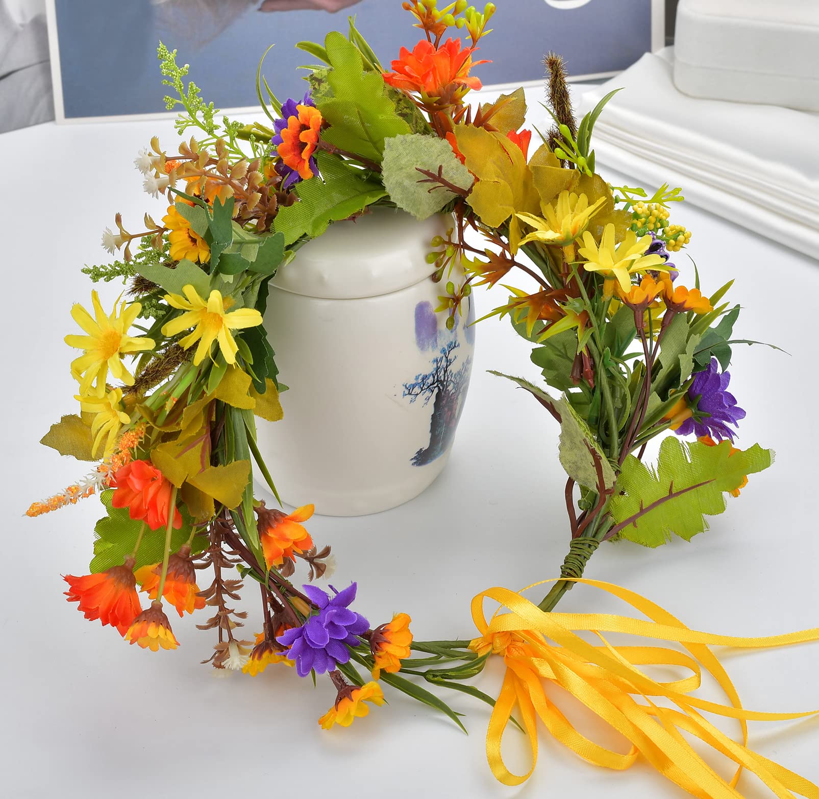 Blumenkrone Blumengirlande Stirnband Haarkranz Floral Kopfschmuck Halo Boho Party Abschlussball Hochzeit Fotos Golden
