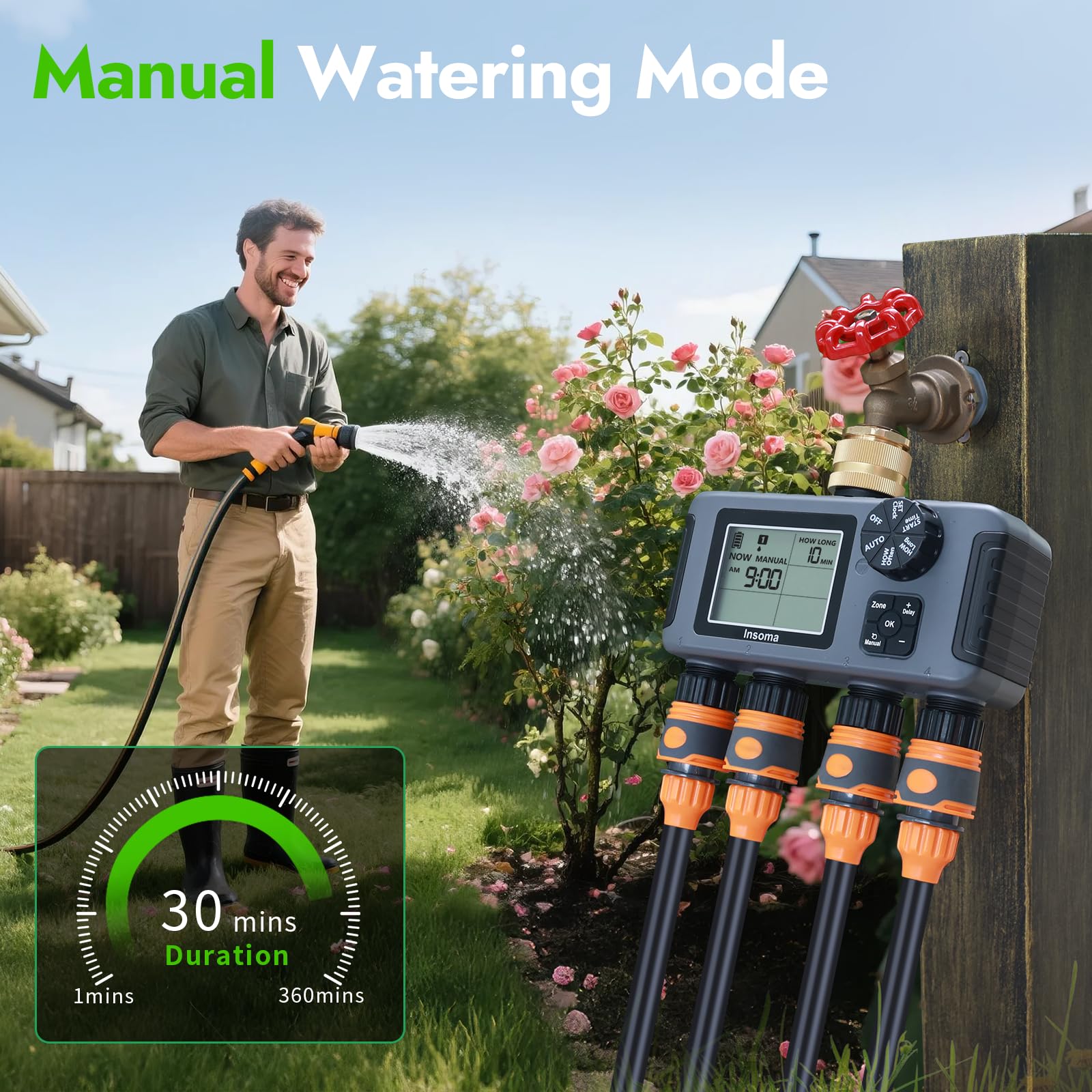 Insoma Timer per irrigatore a 4 zone con ingresso in ottone