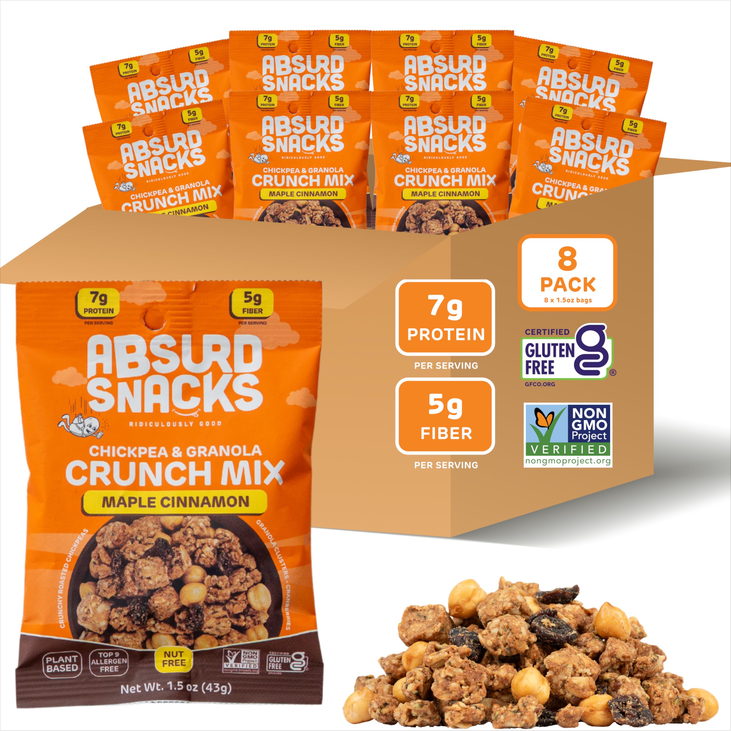Absurd Snacks Chickpea & Granola Crunch Mix, Nut-Free, Gluten-Free, Plant-Based, Good Source of Protein & Fiber, Top-9 Allergen Free Snack Mix - 8-