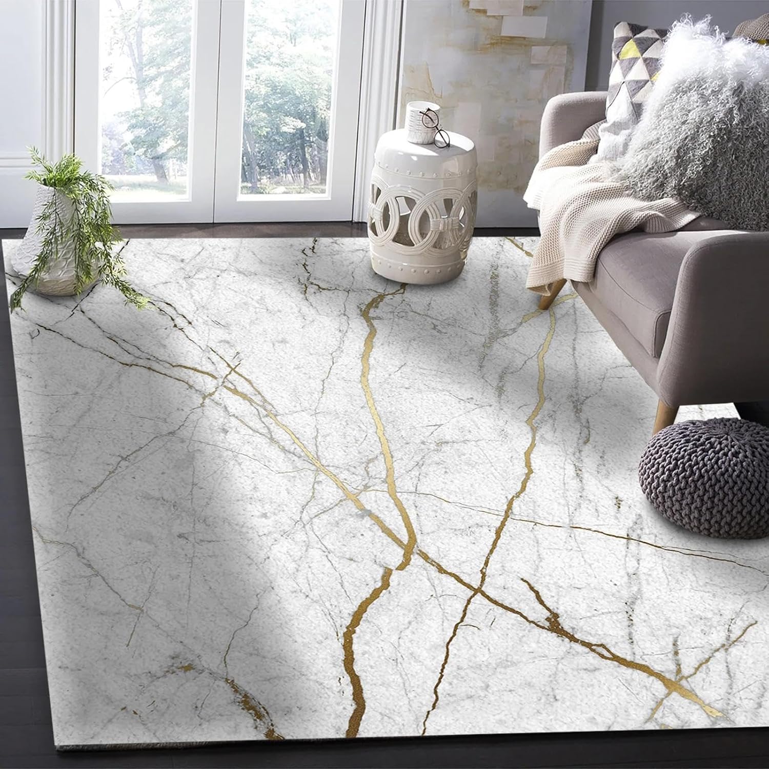 Gold White Marble Living Room Area Rug Floor Mat Children's Room Bedroom Bedside Carpet Kitchen Door Mat 160x230cm