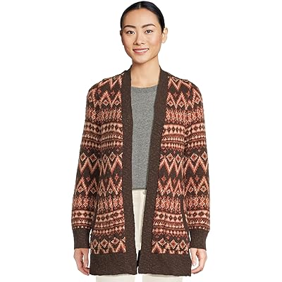 L.L.Bean Cotton Ragg Sweaters Open Cardigan Fair Isle deepest brown fair isle