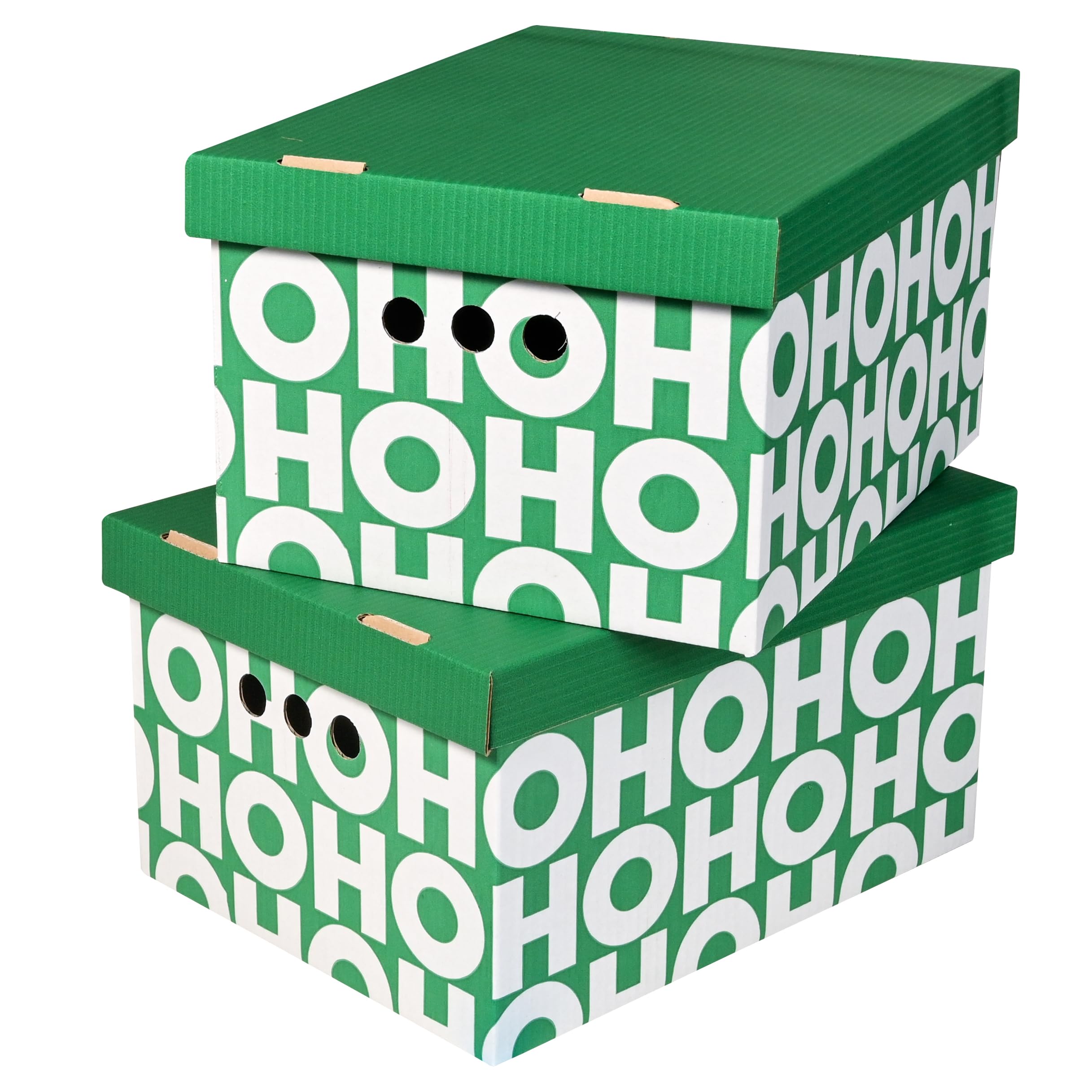SOFTILLO Cardboard Storage Boxes with Lid, Decorative Wardrobe, Closet, Home & Office Organiser with Handle, Flat-Packed, Stackable File Box, Gift for Adults & Kids, Set of 2, Large - HO HO — image 1