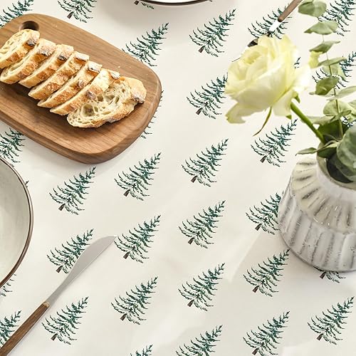 Miniatura 10 de Horaldaily Mantel de Navidad rectangular de 60 x 104 pulgadas, diseño de árboles, blanco y negro, bohemio, lavable, para fiesta, picnic, decoración