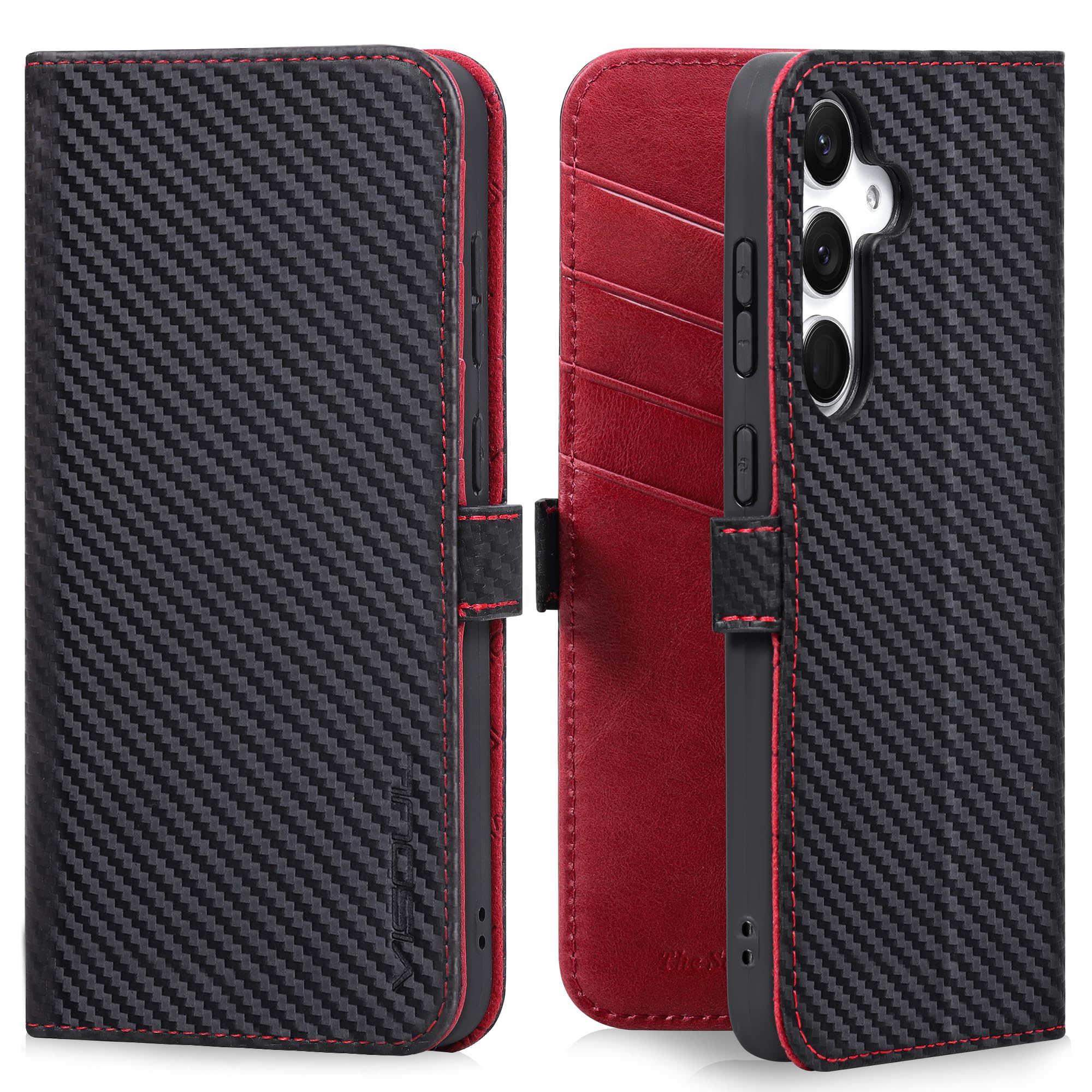 VISOUL Wallet Case for Samsung Galaxy S25 Plus, Genuine Leather Magnetic Case Wallet Card Holder Kickstand Magnetic Closure Phone Cover Compatible