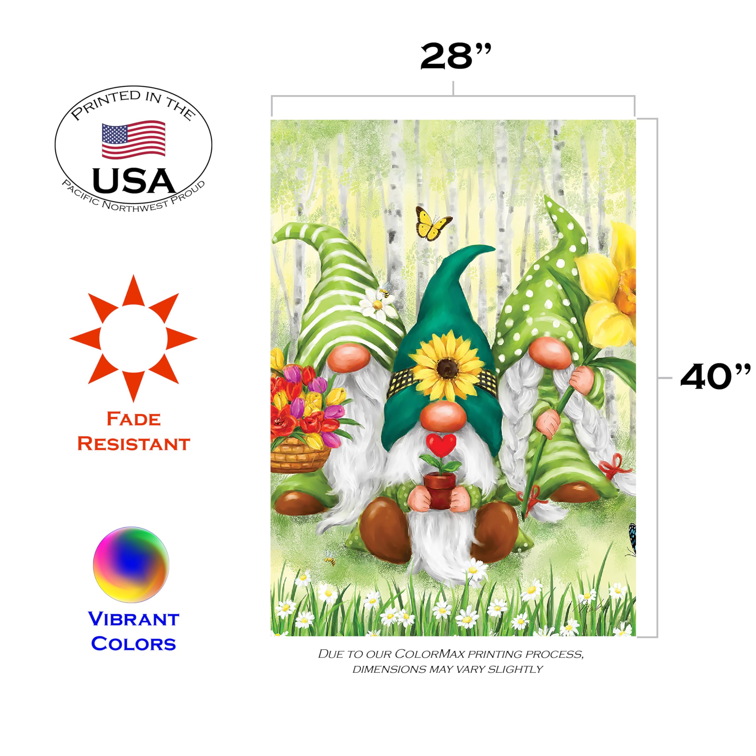 Toland Home Garden 1012742 Gartenzwerge, Frühlingsflagge, doppelseitig für den Außenbereich, Haus, Hof, Dekoration