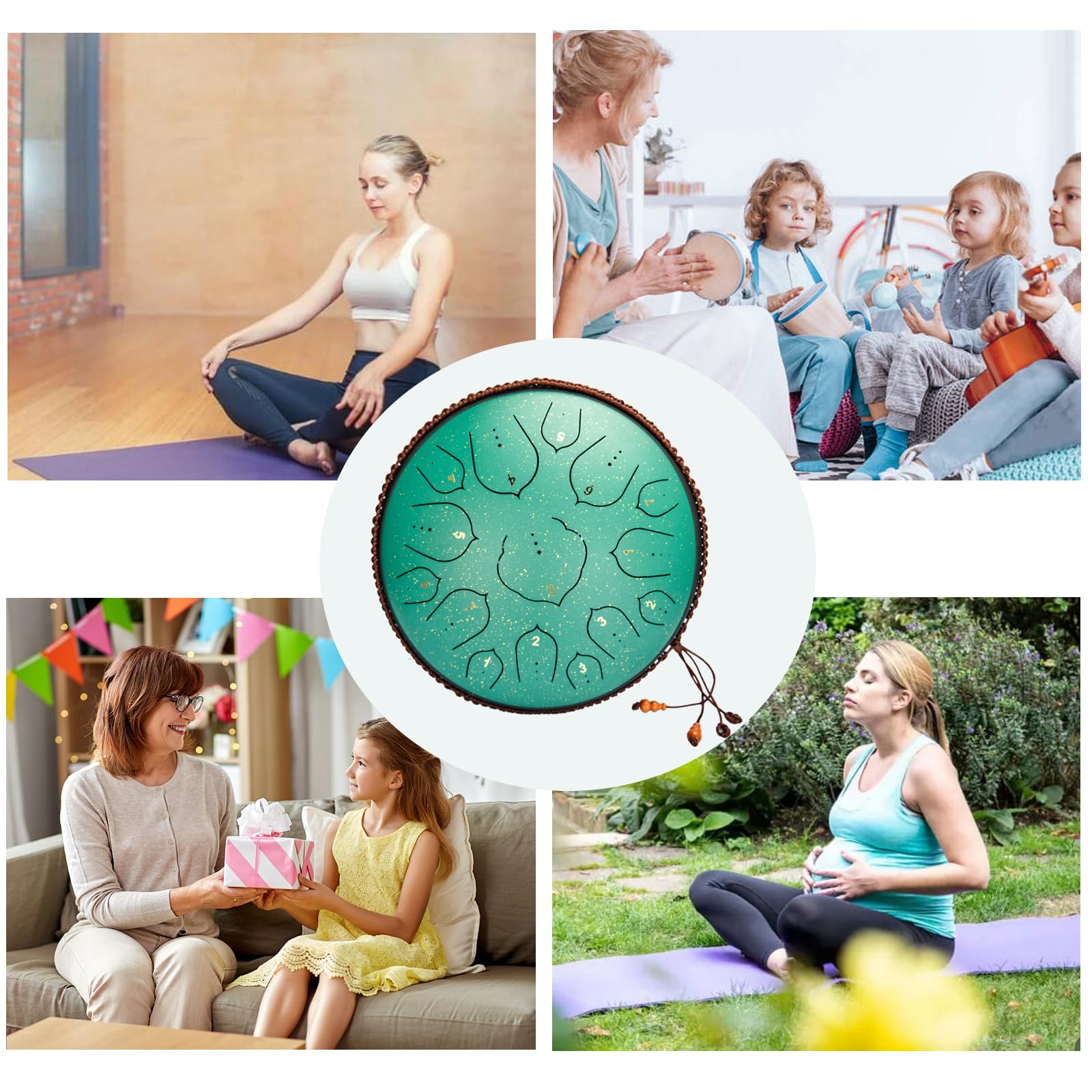 Tambor de Lengua de Acero Handpan Drum Instrumento de percusión Tongue Drum para Educación Musical, Yoga,Meditación,Alivia el Estrés (14 Pulgadas 15 Tonos)