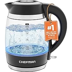 Chefman Electric Kettle with Tea Infuser, 1.7L 1500W, Removable Lid for Easy Cleaning, Boil-Dry Protection, Stainless Steel Filter, BPA Free, Auto Shut Off Hot Water Boiler, Glass Electric Tea Kettle