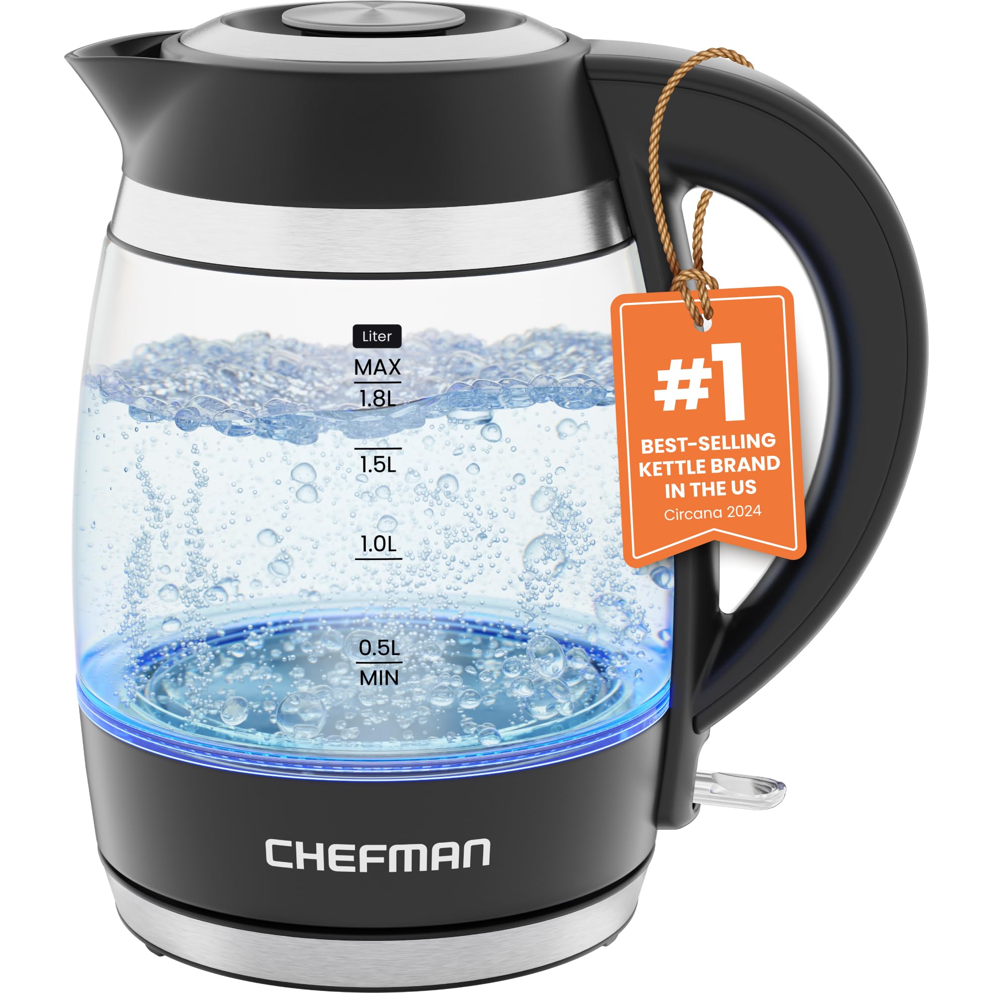 Chefman Electric Kettle, 1.8L 1500W, Hot Water Boiler, Removable Lid for Easy Cleaning, Auto Shut Off, Boil-Dry Protection, Stainless Steel Filter, BPA Free, Borosilicate Glass Electric Tea KettleChefman Electric Kettle, 1.8L 1500W, Hot Water B…