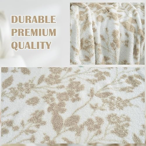 Miniatura 3 de Qeils Manta para sofá, manta de punto súper suave, manta reversible cálida y acogedora, manta de flores mullidas, manta de felpa ligera con