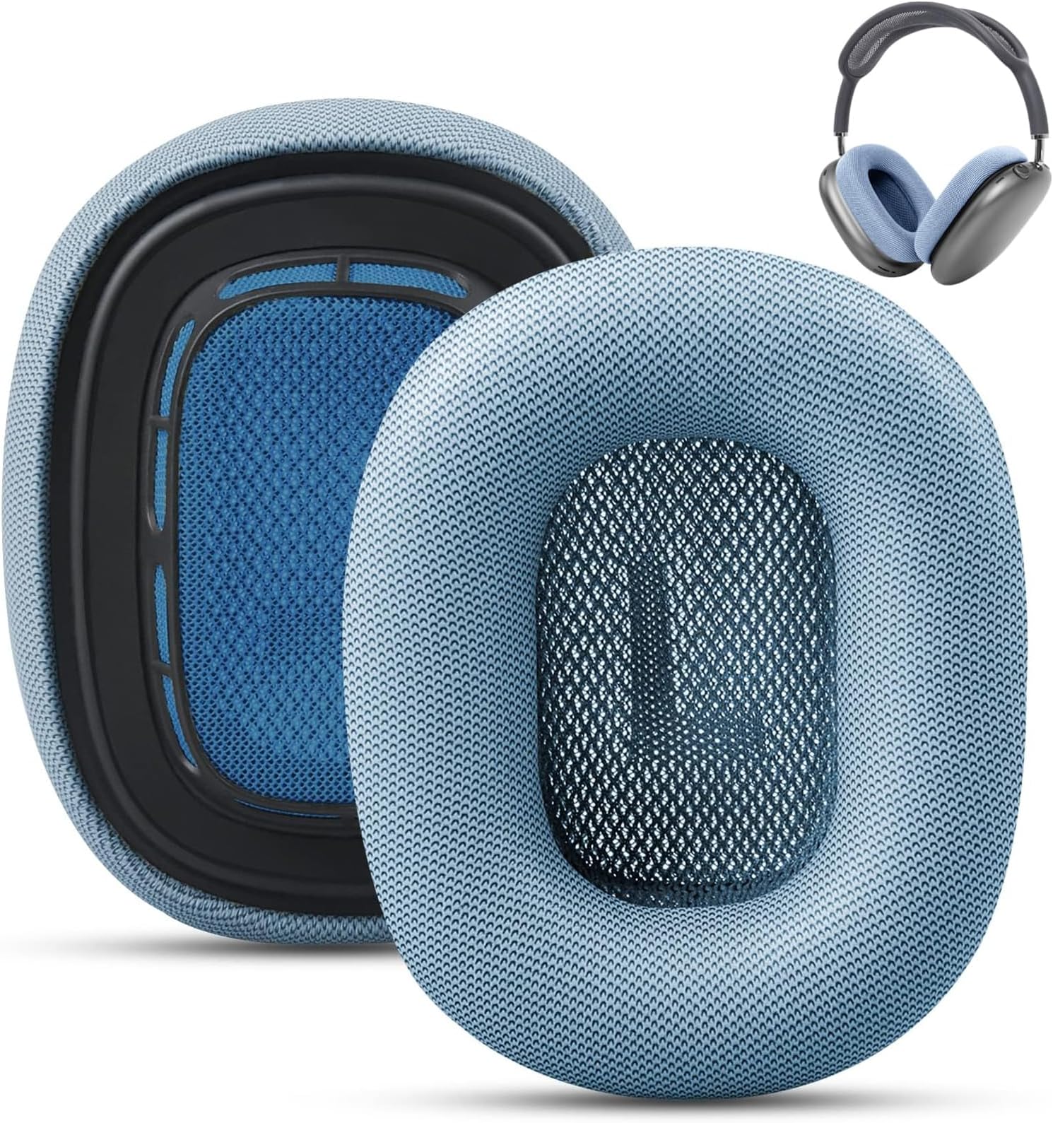 KOWVOWZ Replacement Ear Cushions for Apple AirPods Max Headphone, Knit-Mesh Canopy and Memory Foam Compatible for Alppe Airpods Max, Noise Cancellation Over-Ear Headphones (Blue)