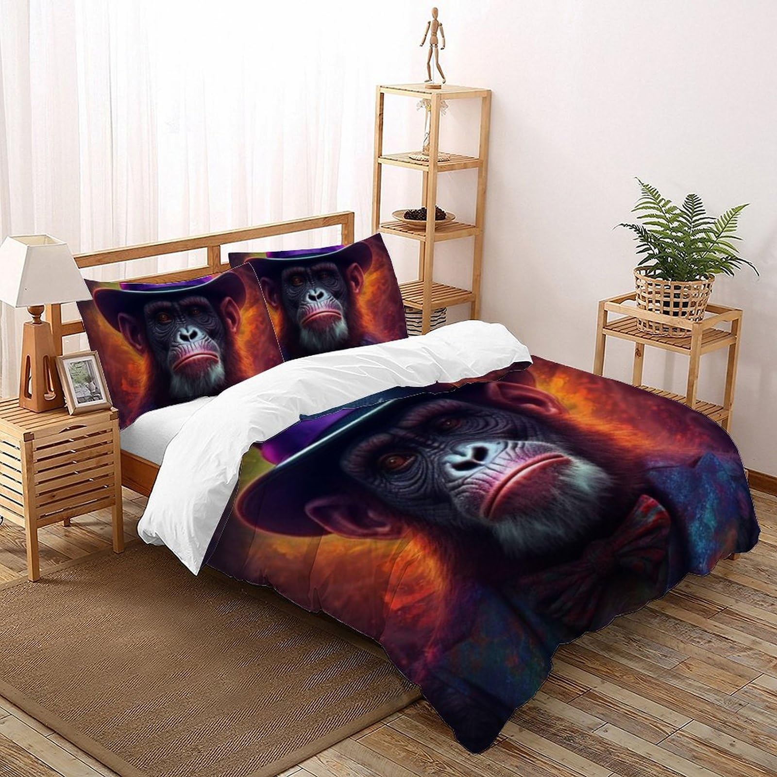 Housse de couette double sans repassage microfibre imprimée 3D animaux