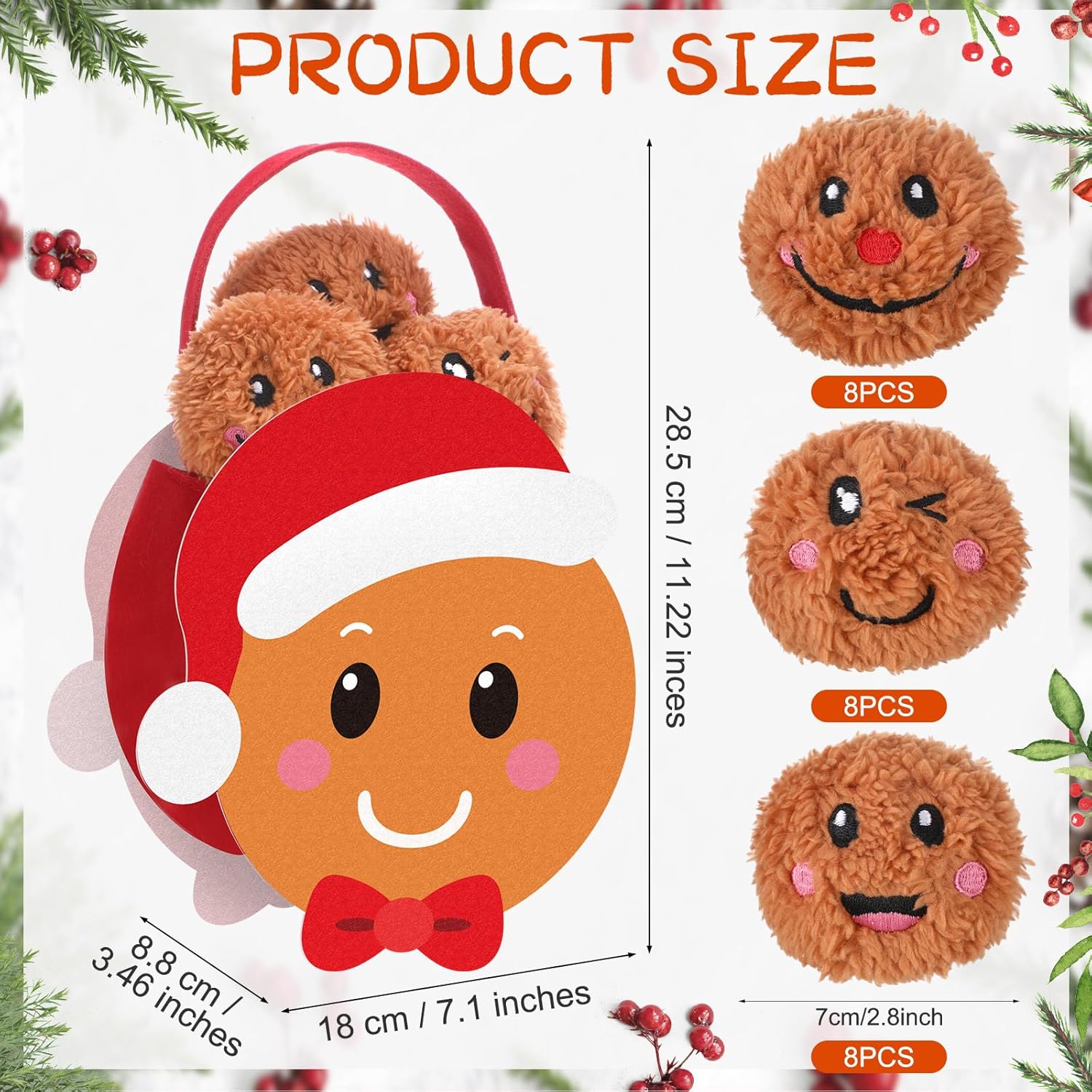 Sadnyy 24 Pack Christmas Snowball Fun Fight Set for Kids Indoor Outdoor Christmas Games for Family Party 2.8 Inch Snowman Face Fake Snowballs Fight in a Bucket for Winter Party(Gingerbread Man)