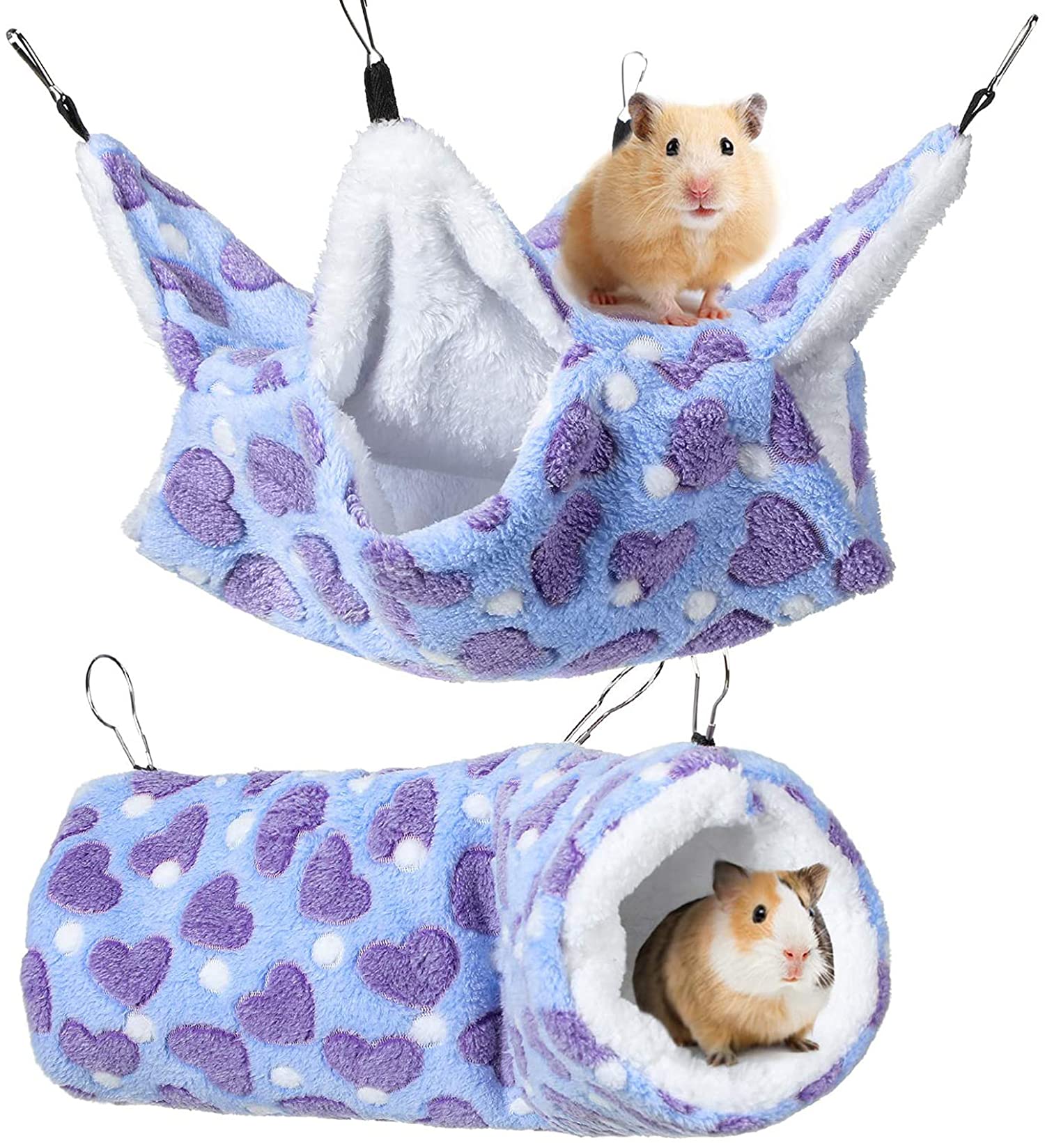 ELECDON Small Pet Cage Hammock Hanging Tunnel for Small Animals Hanging Bed Cage Guinea Hammock Cage Accessories for Ferret Rat Chincilla Hammock Sleeper Cage Accessories Set (2PCS)