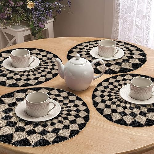 Miniatura 6 de Juego de 2 manteles individuales con cuentas azules para mesa de comedor, resistentes a los arañazos, al calor, antideslizante, decoración de