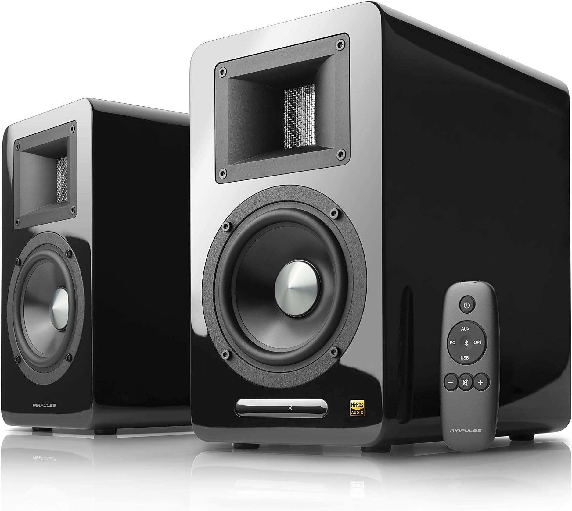 AirPulse A100 Active Bookshelf Bluetooth HiRes Audio Speaker System with Signature Phil Jones Design - Black