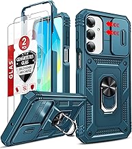 LeYi Lens Protection Case for Samsung Galaxy A16 5G Mobile Phone Case [2 Glass Film Protective Glass] Hybrid Scratch-Resistant Protective Case Ring Holder Cover Outdoor Camera Protection A 16 Case