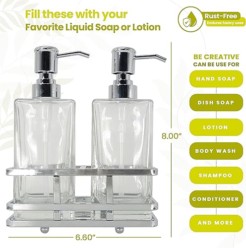 Miniatura 2 de Juego de dispensador cuadrado de loción transparente y bomba de jabón con soporte de metal para baño, baño, cocina, hogar, oficina, viajes, hotel,
