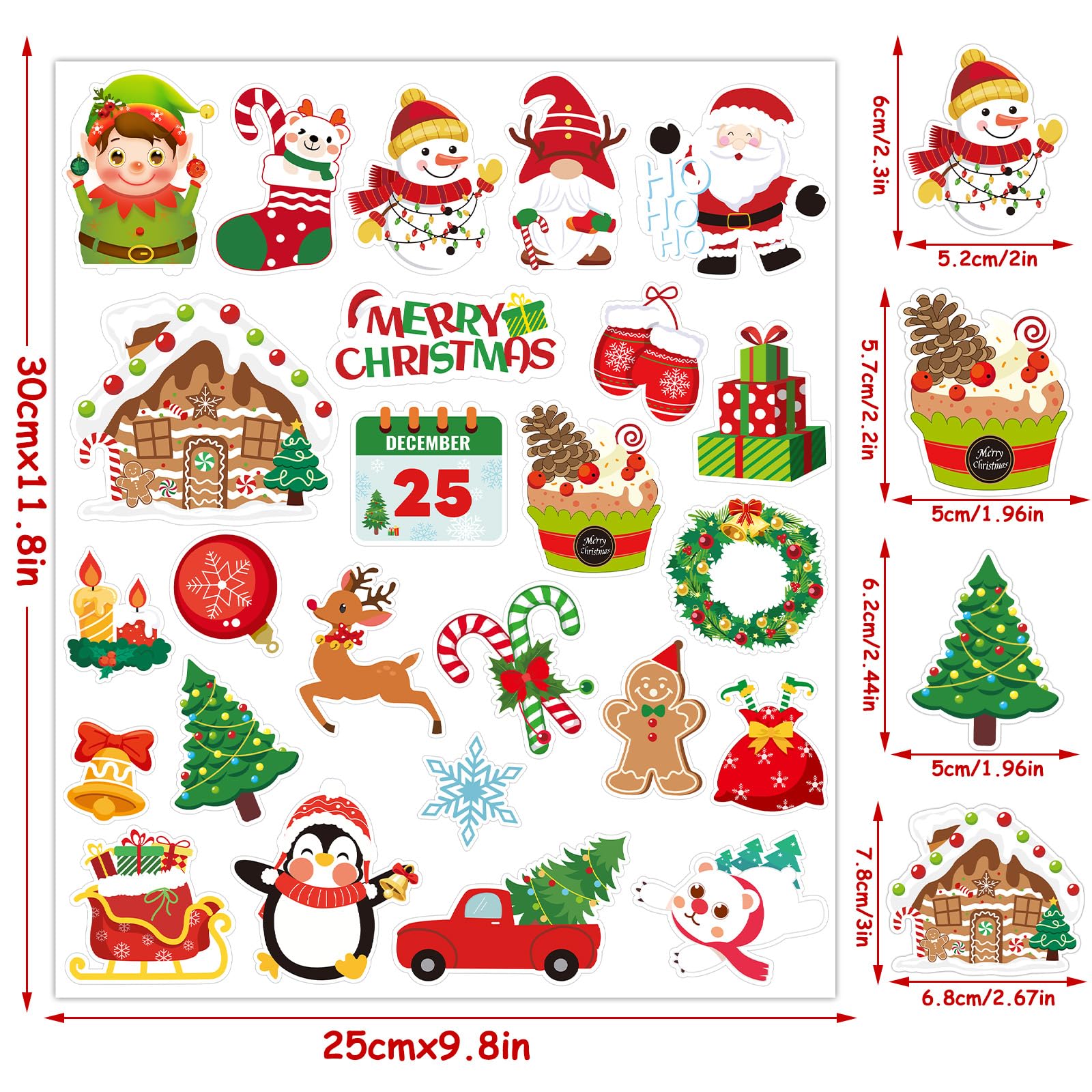 MARFOREVER 25 x Weihnachts-Fenster-Gel-Aufkleber, abnehmbar, wiederverwendbar, Winter-Fensteraufkleber, Aufkleber für Kinder, Klassenzimmer, Zuhause, Weihnachten, Urlaub, Party, Dekorationen (25
