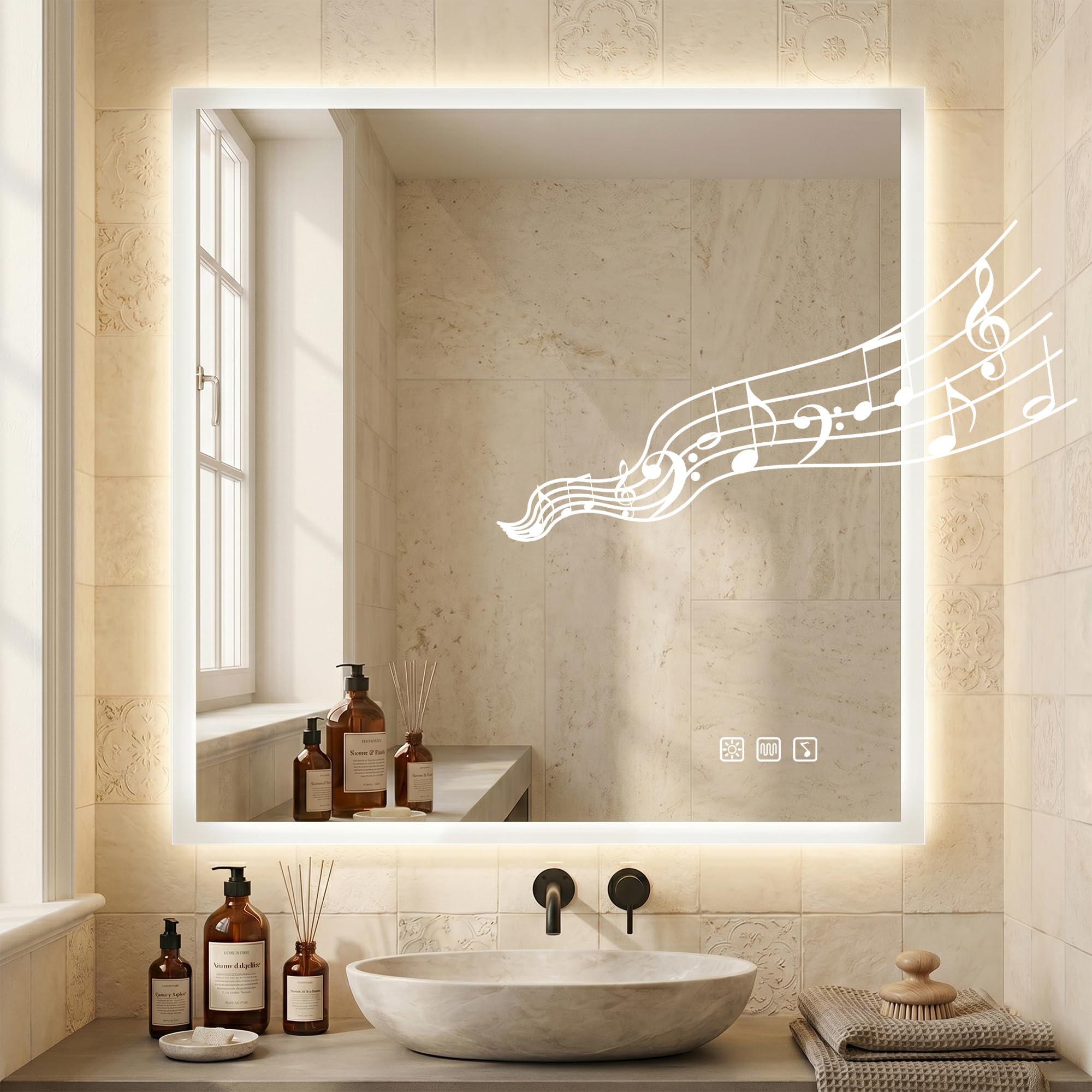 Miroir LED Salle de Bain 80x80 gradable et miroir connecté tactile
